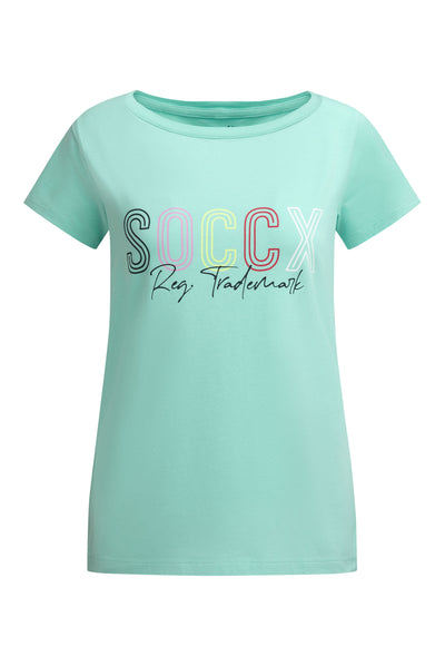 T-shirt basic z logo i dekoltem łódkowym