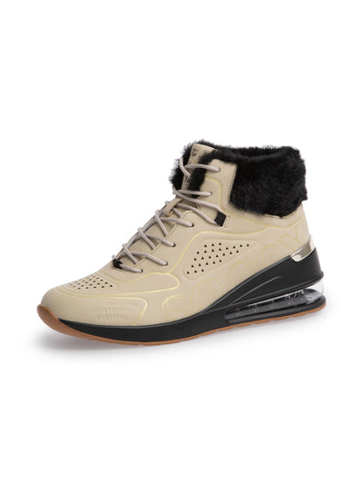 High Air Heel Sneaker mit Kunstfellrand almond cream
