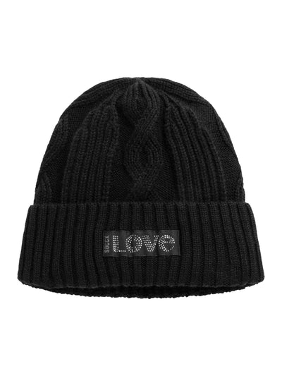 Strickmütze mit Zopfmuster und Logo-Artwork black