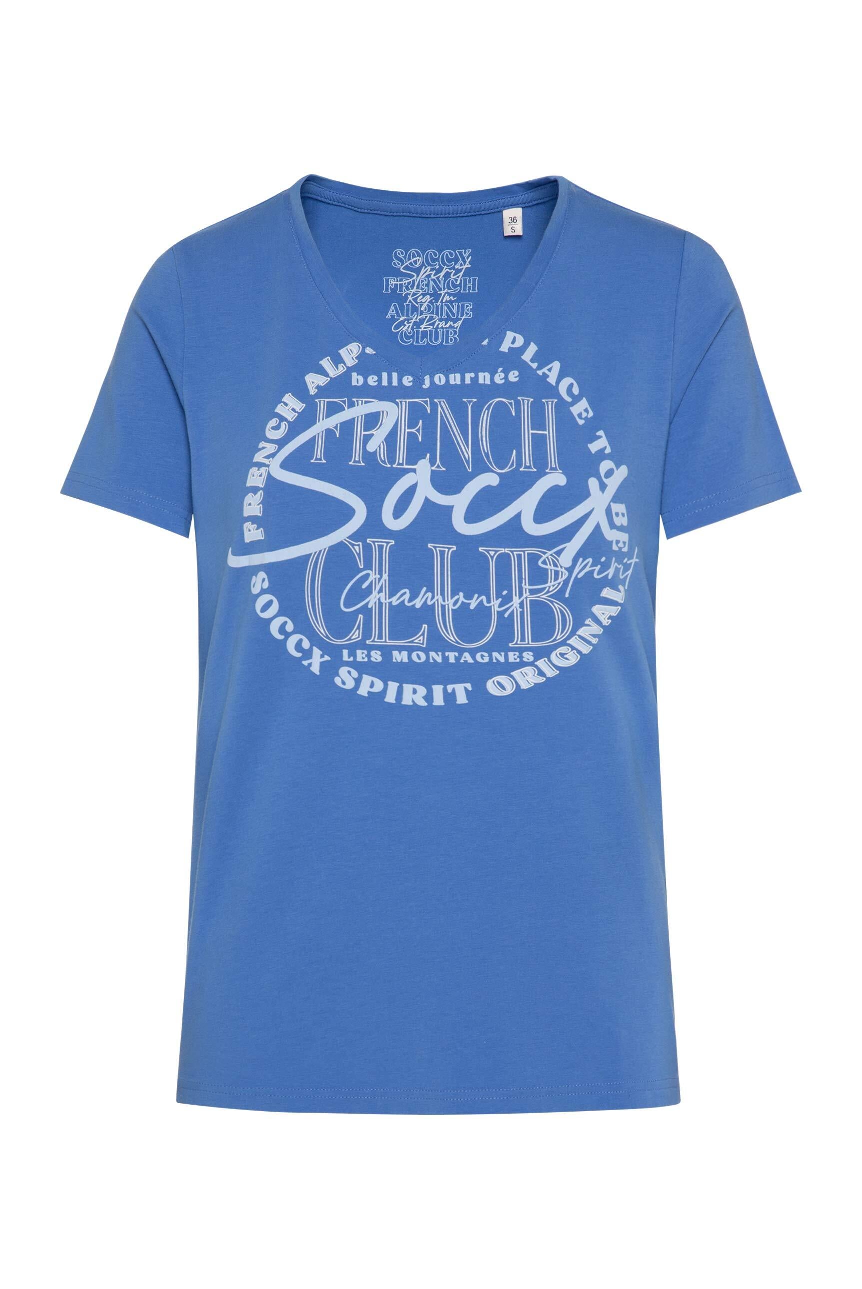 T-Shirt mit V-Ausschnitt und Print vividblue - 1