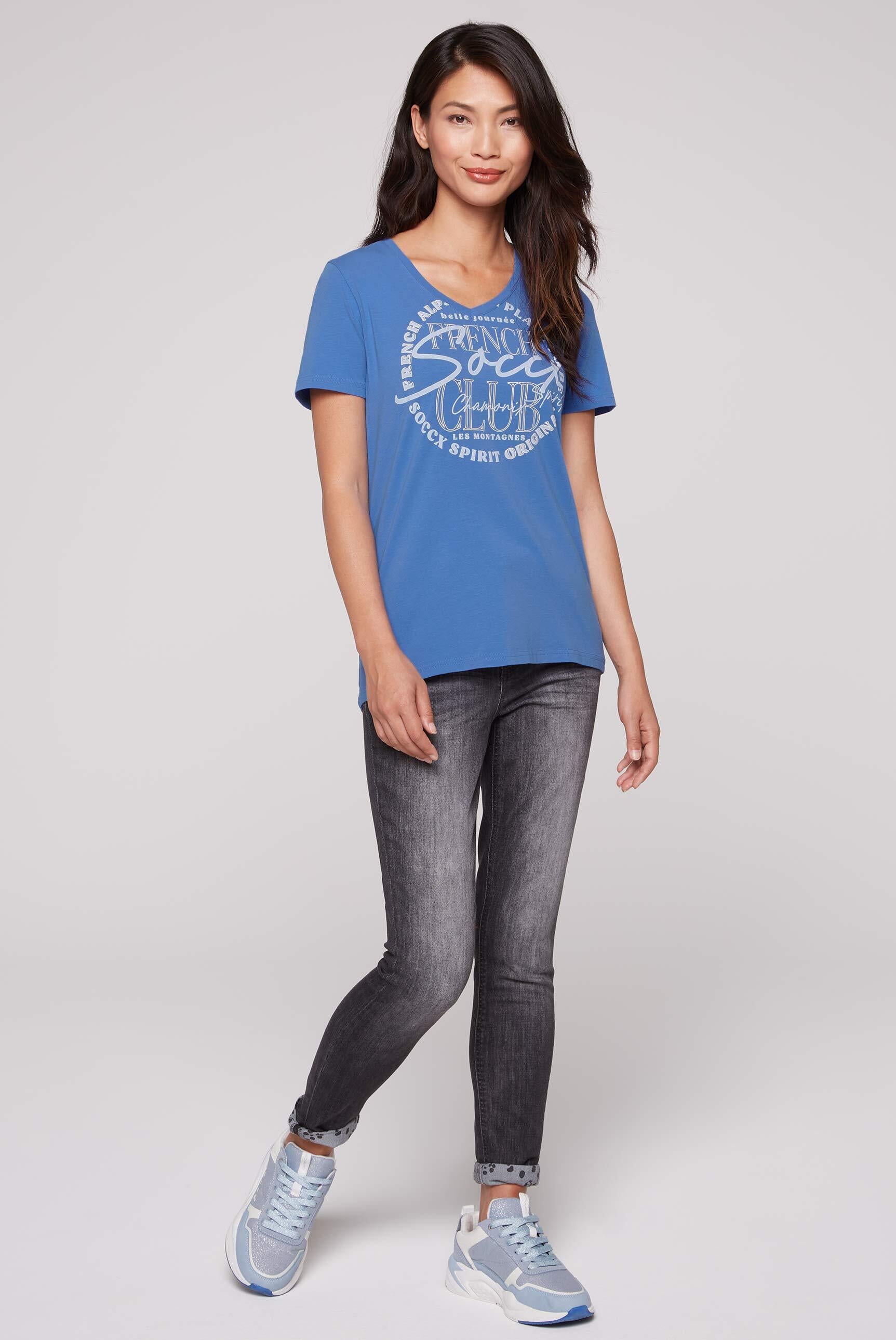 T-Shirt mit V-Ausschnitt und Print vividblue - 3