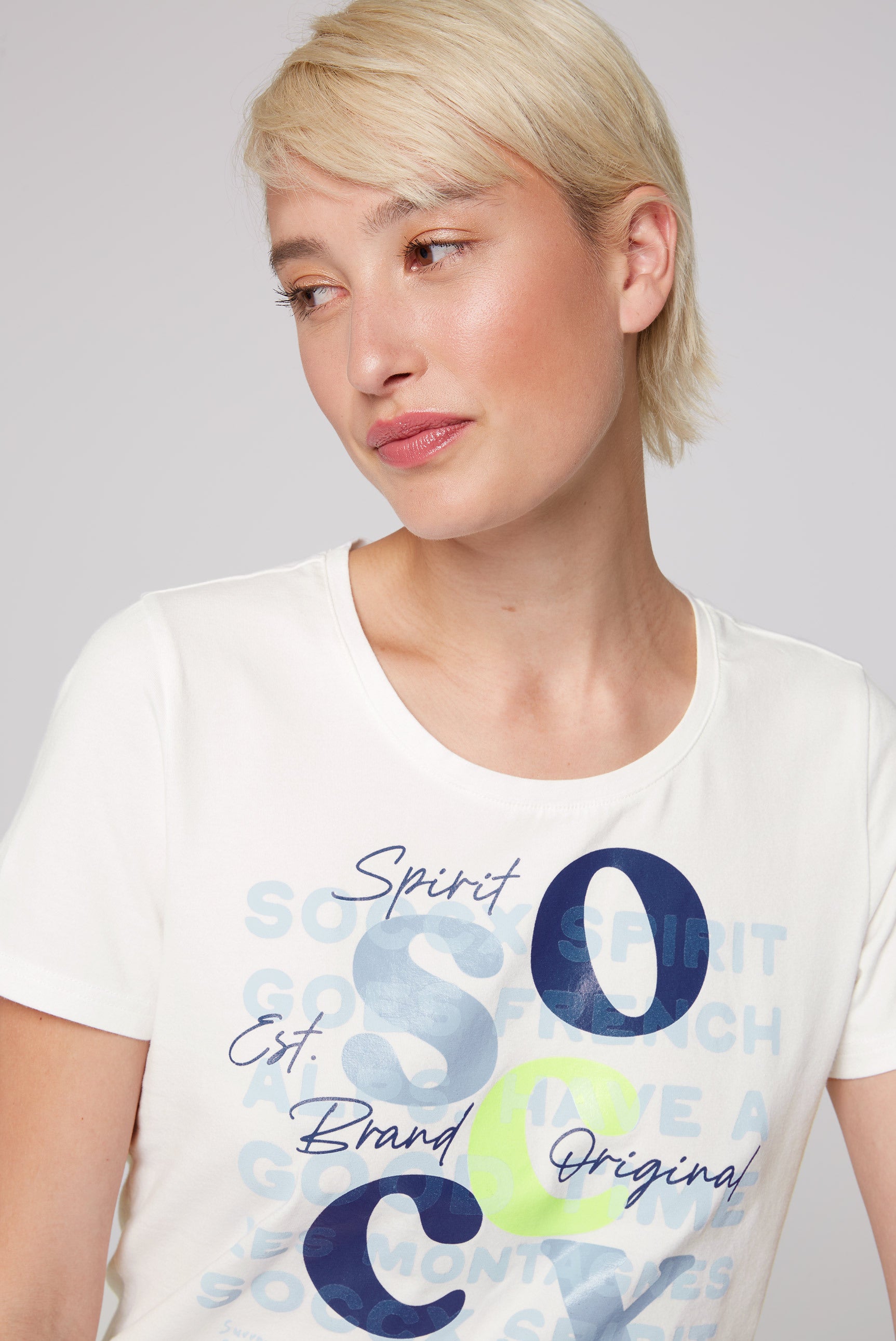 T-Shirt mit Rundhalsausschnitt und Print ivory