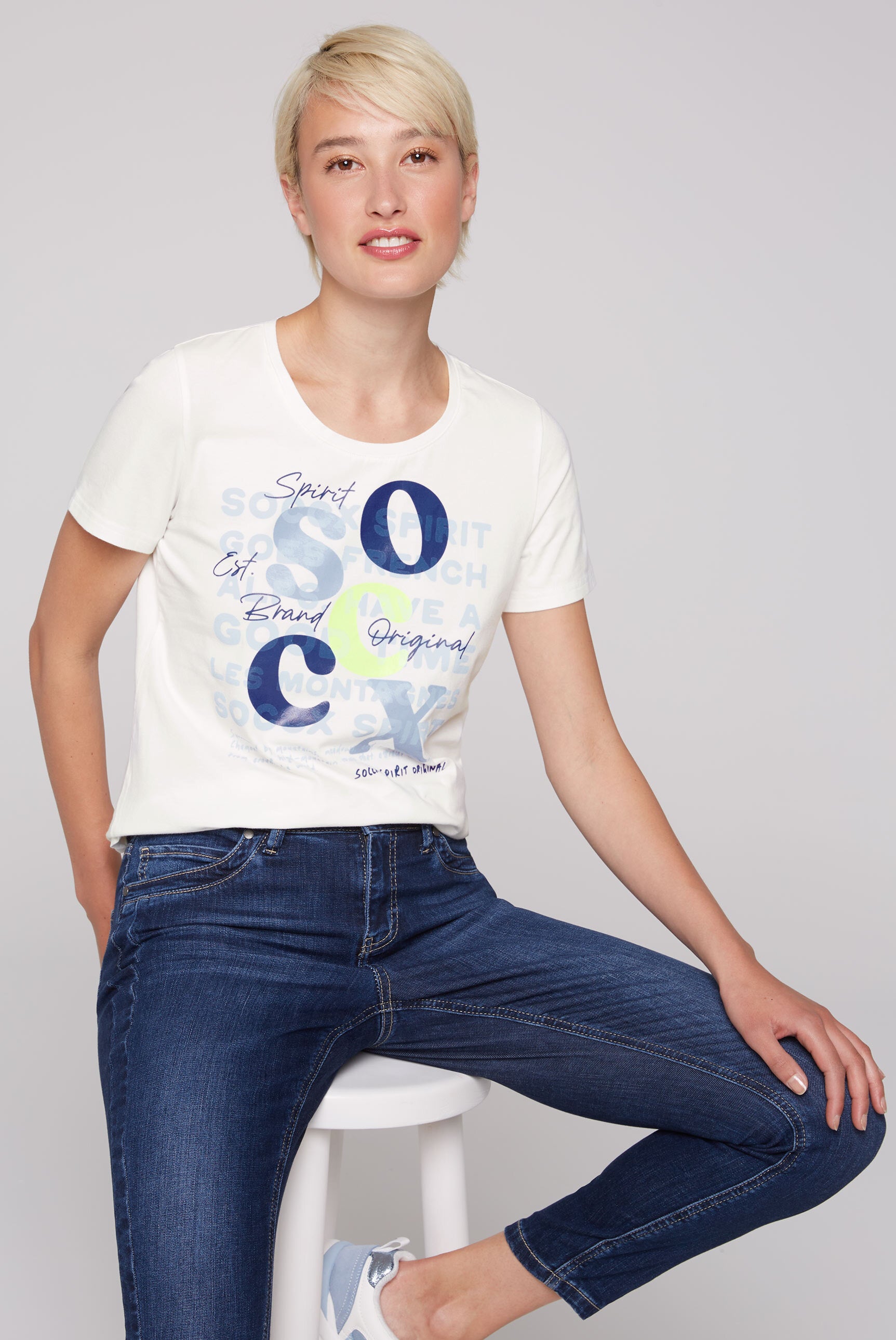 T-Shirt mit Rundhalsausschnitt und Print ivory - 2