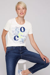 T-Shirt mit Rundhalsausschnitt und Print ivory