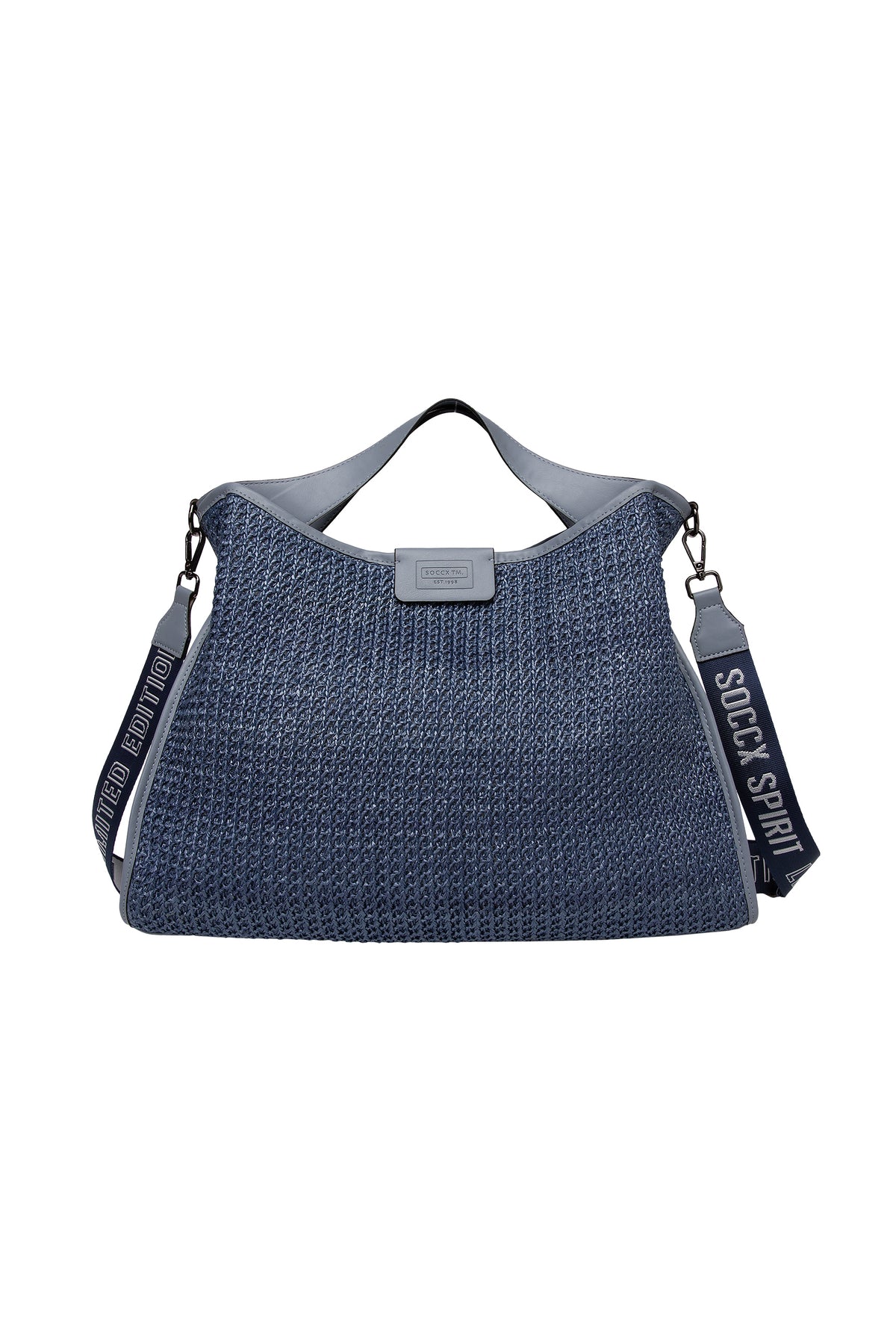 Hobo Bag im Häkel-Design mit Logo-Wechselgurt denim blue - 1