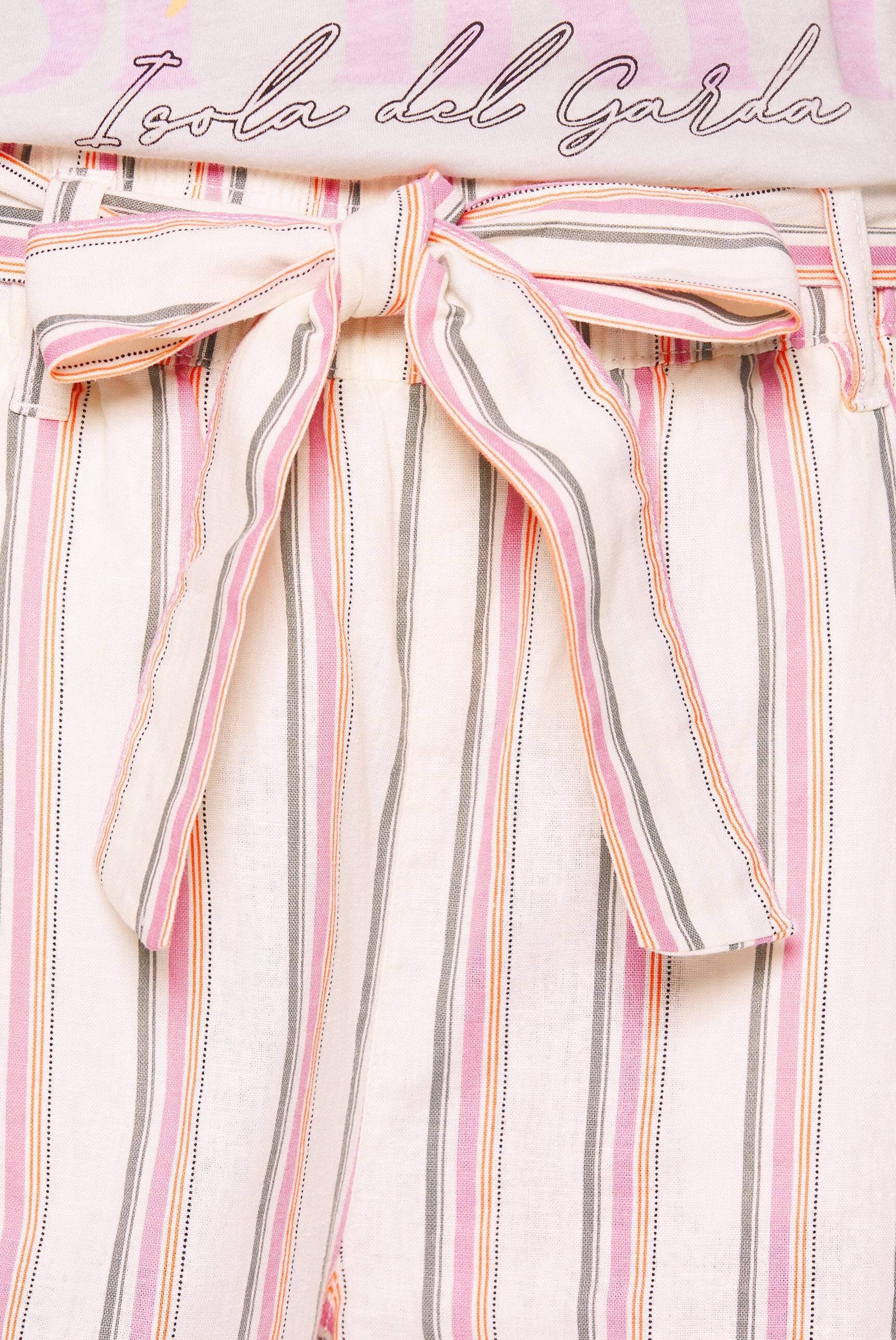 Leinenhose mit bunten Streifen und Bindegürtel ivory stripe