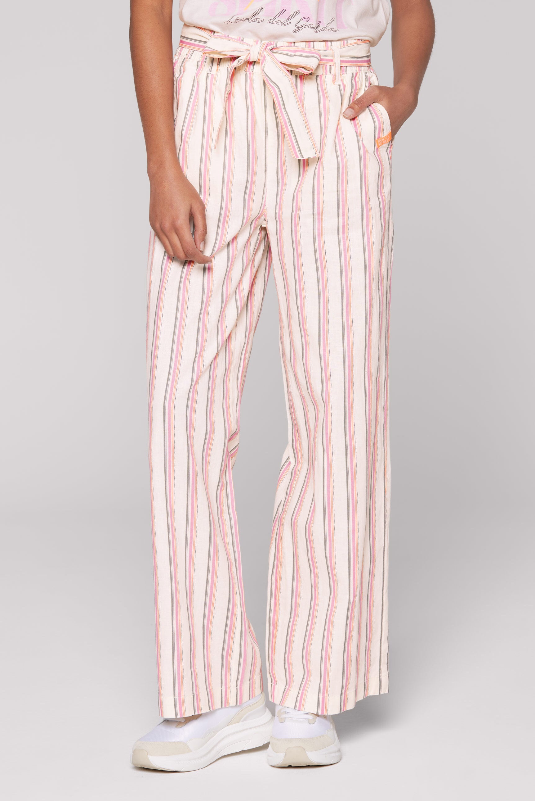 Leinenhose mit bunten Streifen und Bindegürtel ivory stripe - 2