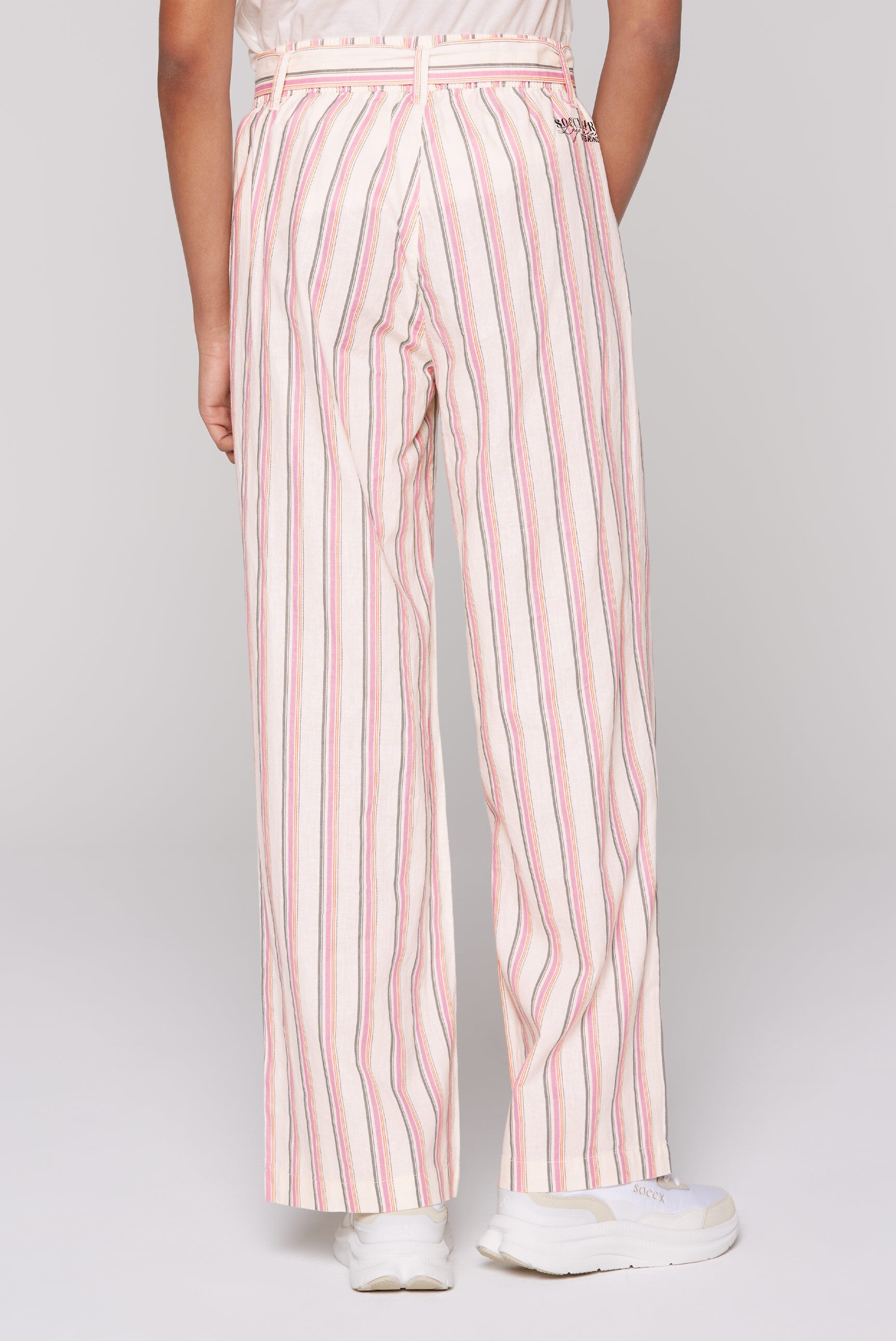 Leinenhose mit bunten Streifen und Bindegürtel ivory stripe