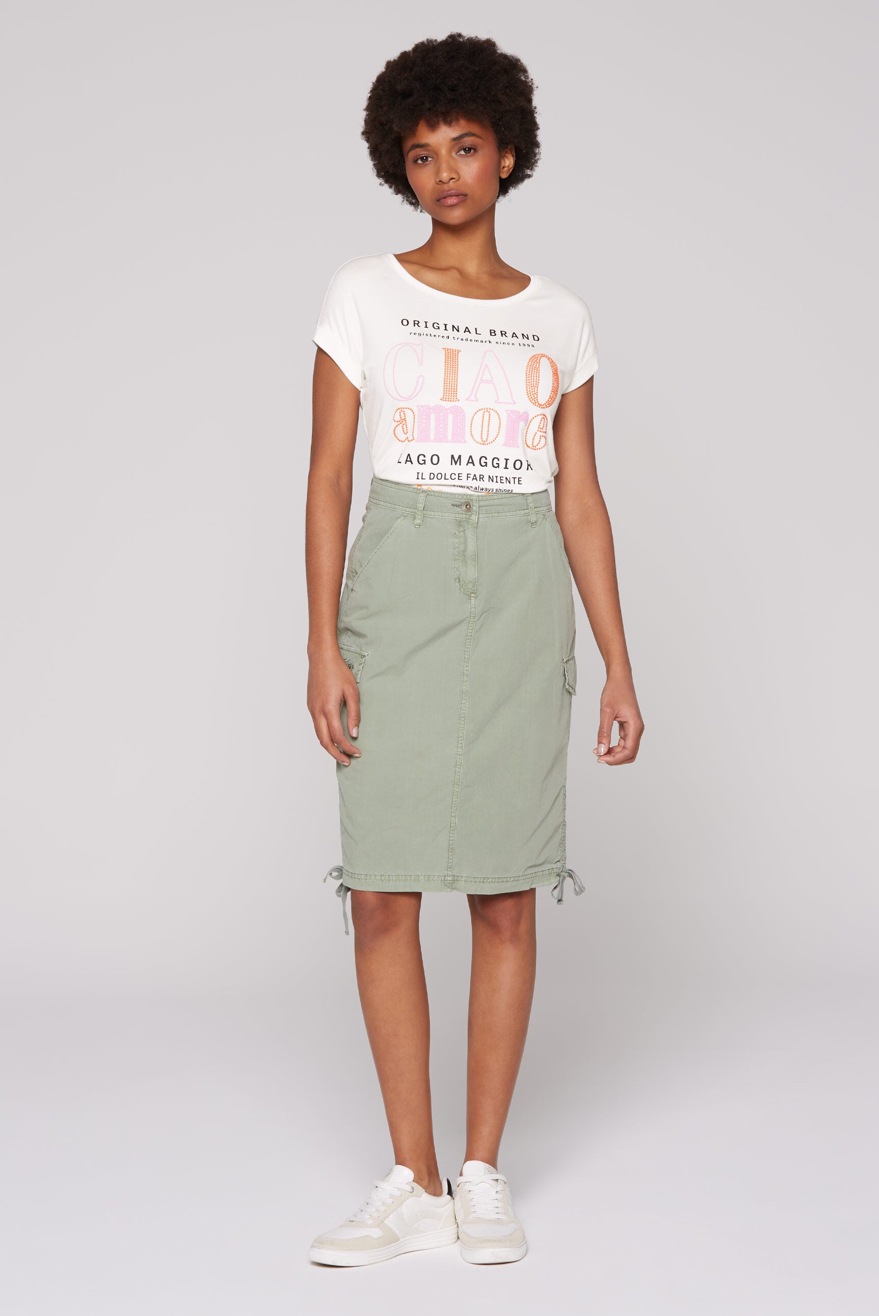 Rock im Cargo-Stil mit Raffungen faded olive