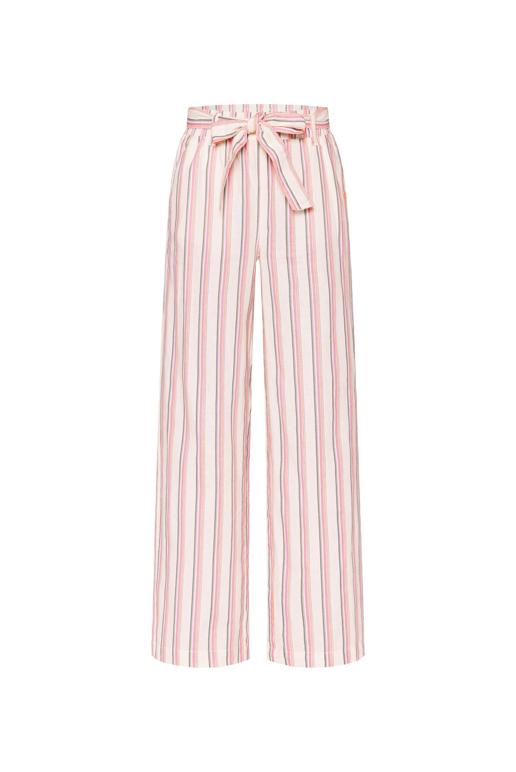 Leinenhose mit bunten Streifen und Bindegürtel ivory stripe - 1