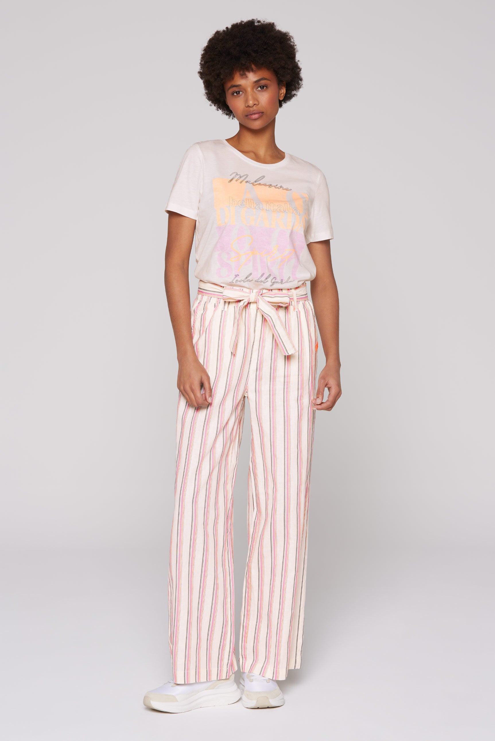 Leinenhose mit bunten Streifen und Bindegürtel ivory stripe - 3