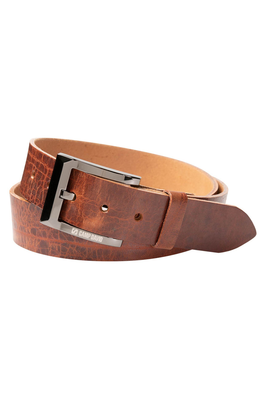 Gürtel aus Leder mit Logo auf der Metallschließe brown