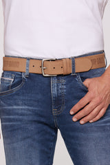 Pasek ze skóry z tłoczeniami logo