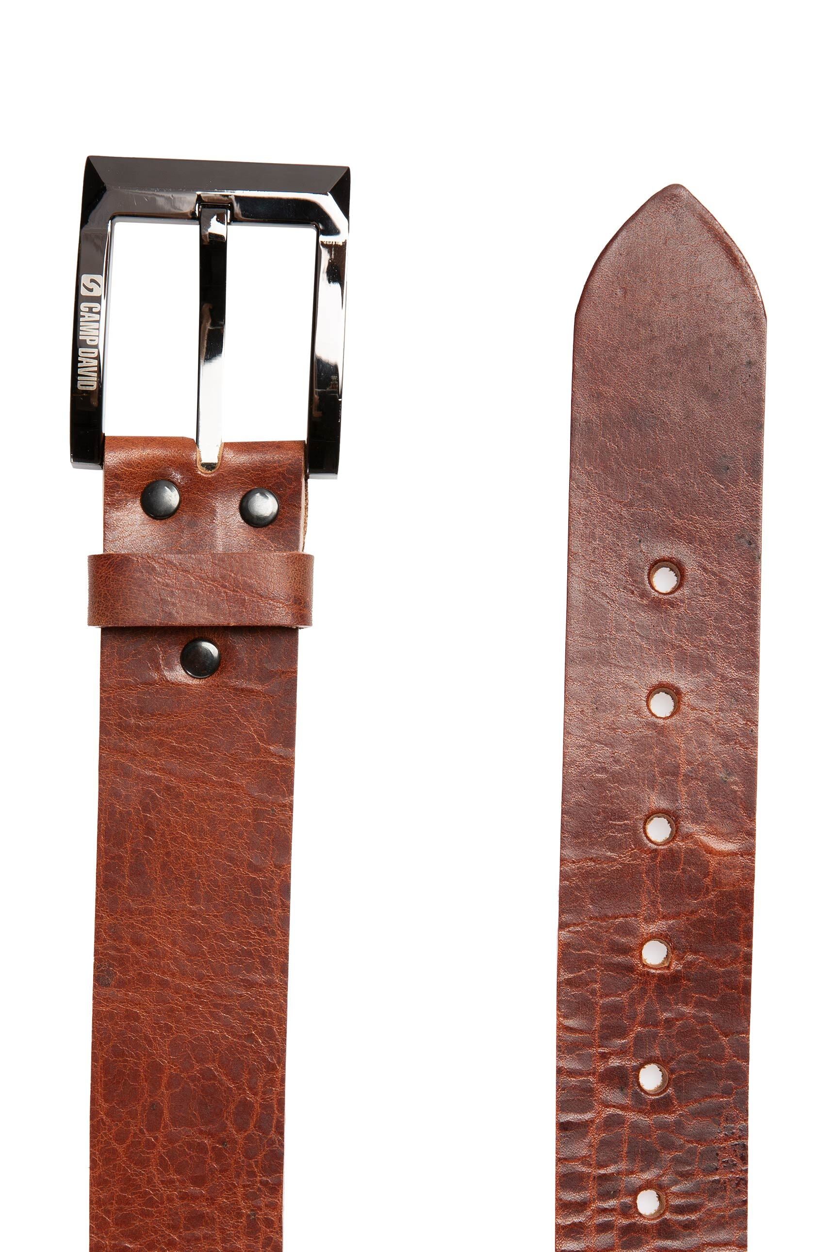 Skórzany pasek z logo na metalowej klamrze - 4