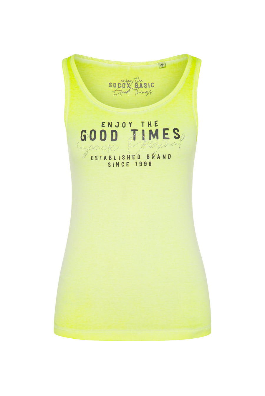 Basic Ripptop mit Print und Schmucksteinen summer lime