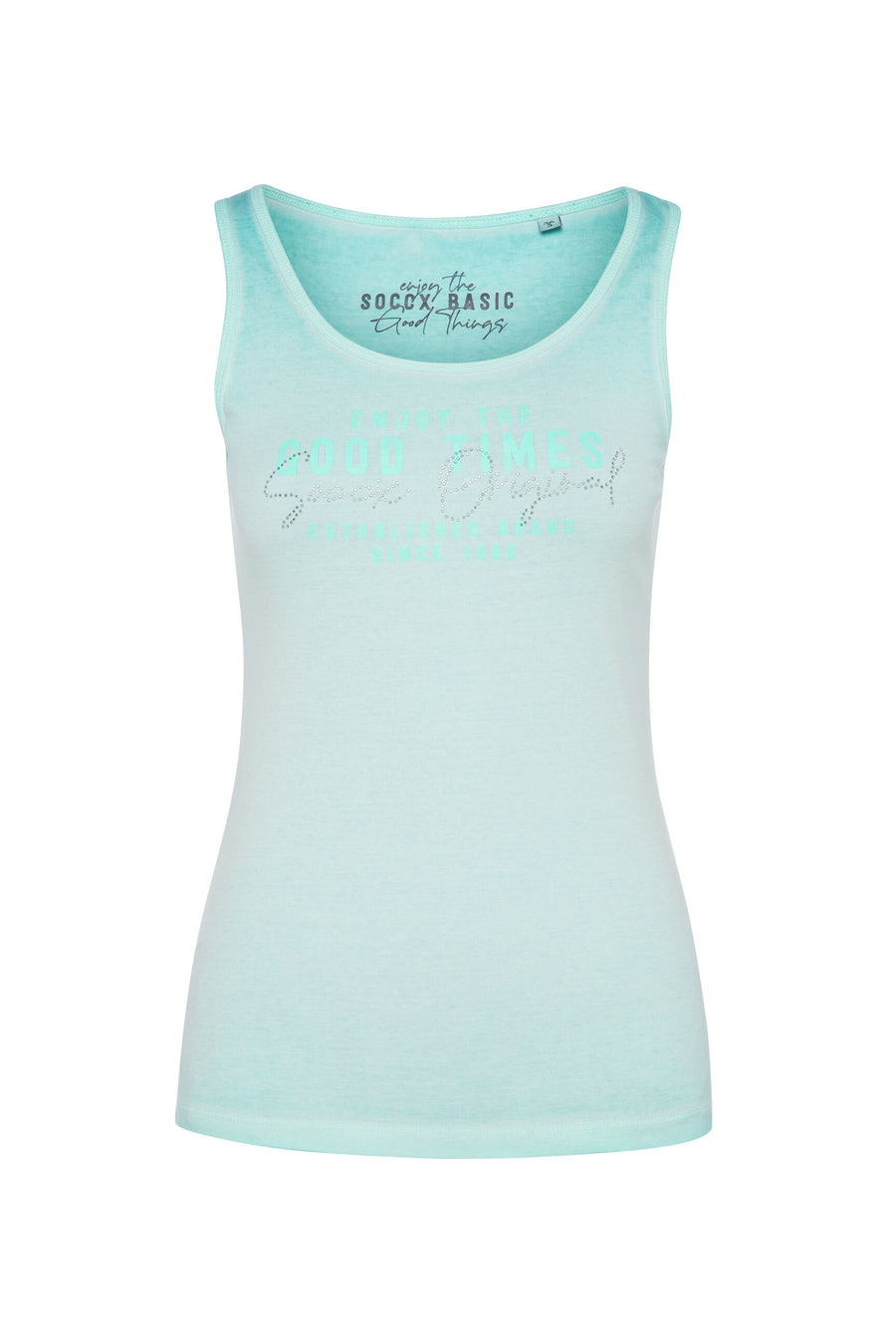 Basic Ripptop mit Print und Schmucksteinen aqua splash