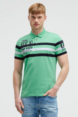 Krótki rękaw polo z paskowym wzorem i artworkami