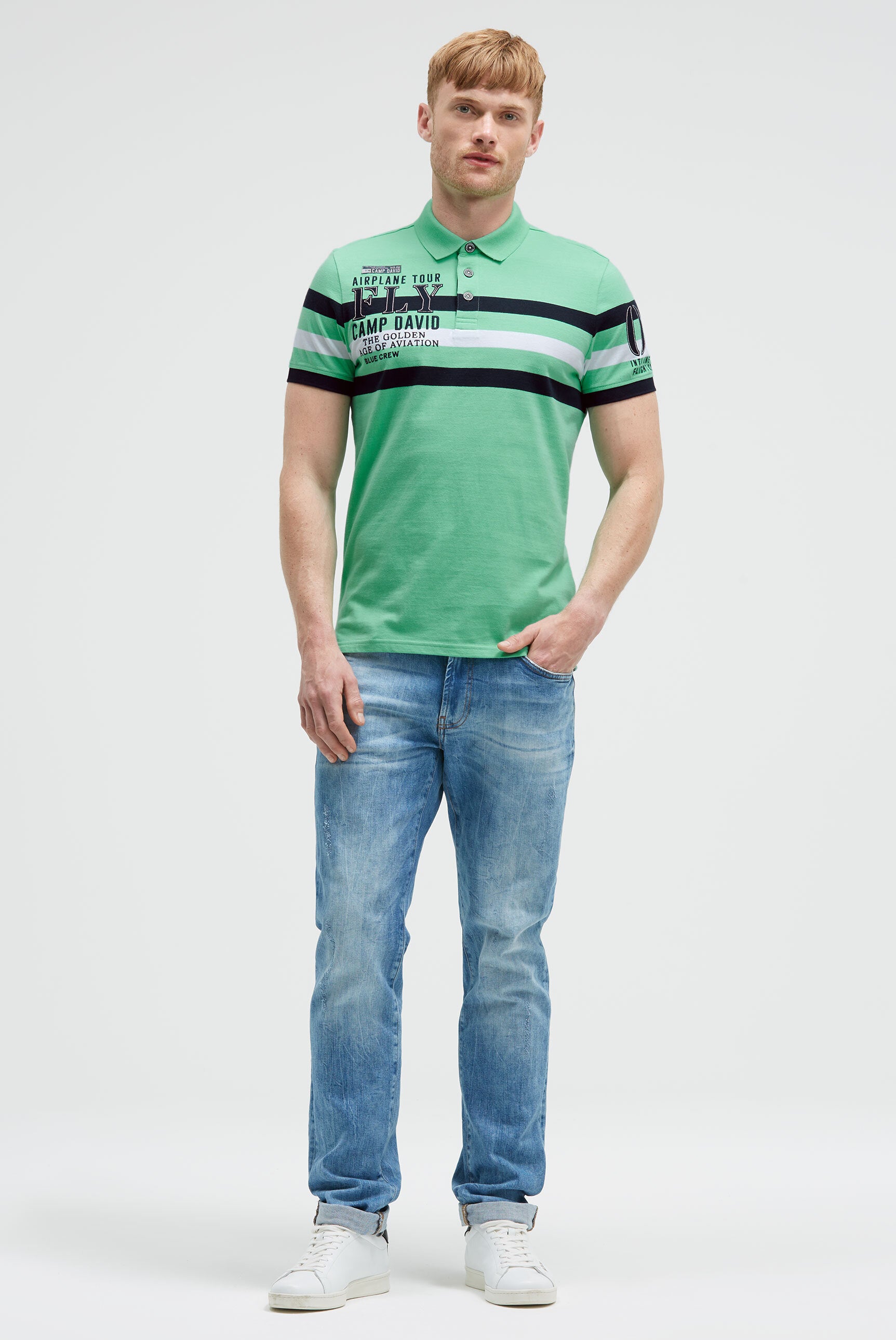 Krótki rękaw polo z paskowym wzorem i artworkami - 3