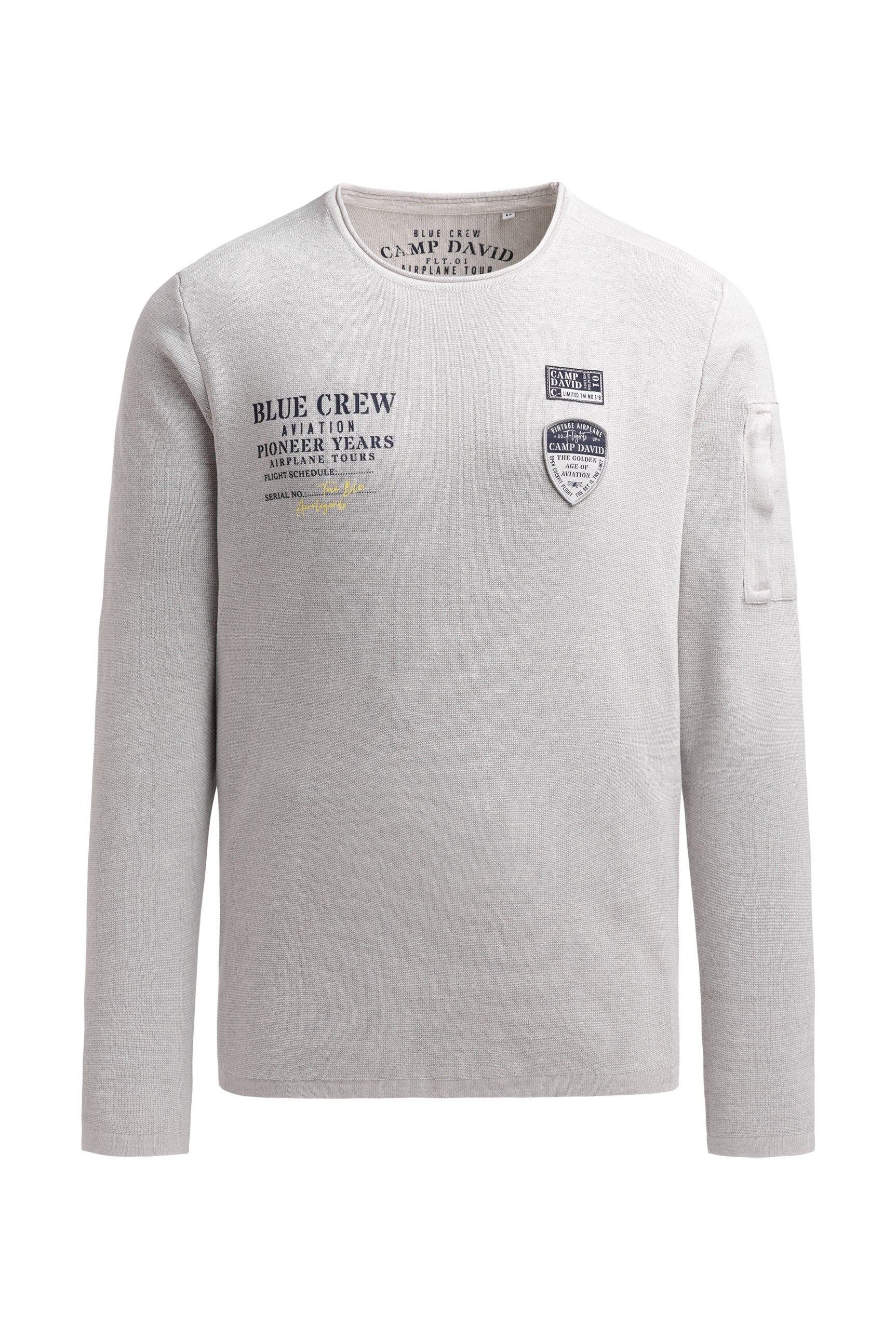 Sweter z nadrukiem, naszywkami i kieszenią na rękawie - 1