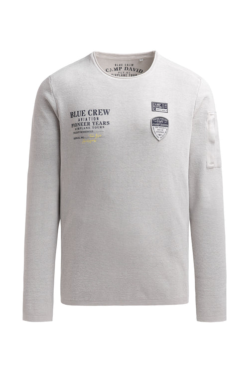 Pullover mit Print, Patches und Ärmeltasche storm grey