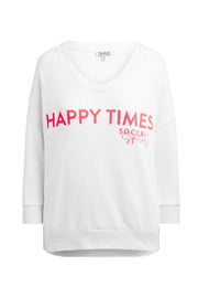 Oversized Sweatshirt mit V-Ausschnitt und Print opticwhite