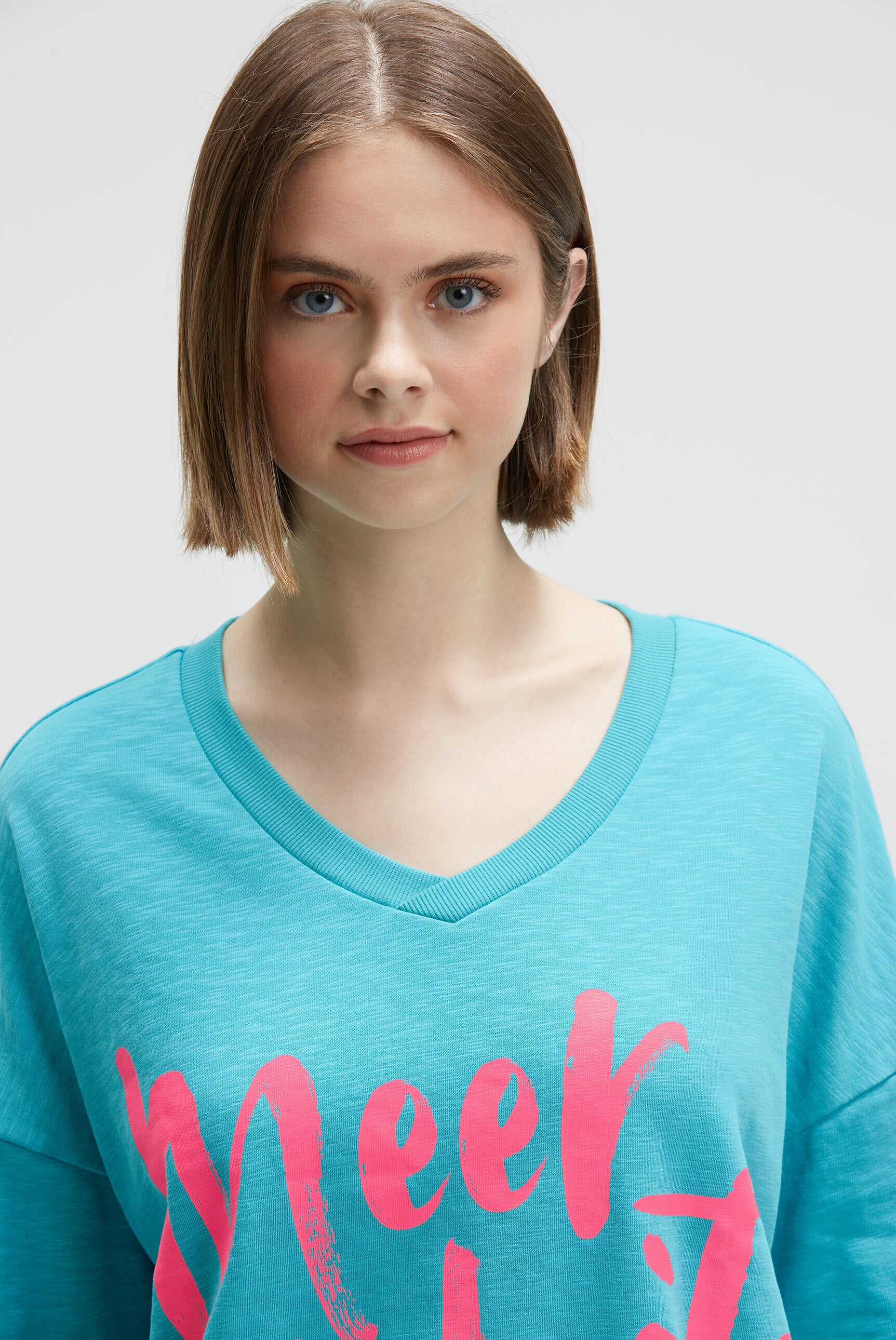 Oversized Sweatshirt mit V-Ausschnitt und Print ocean flash