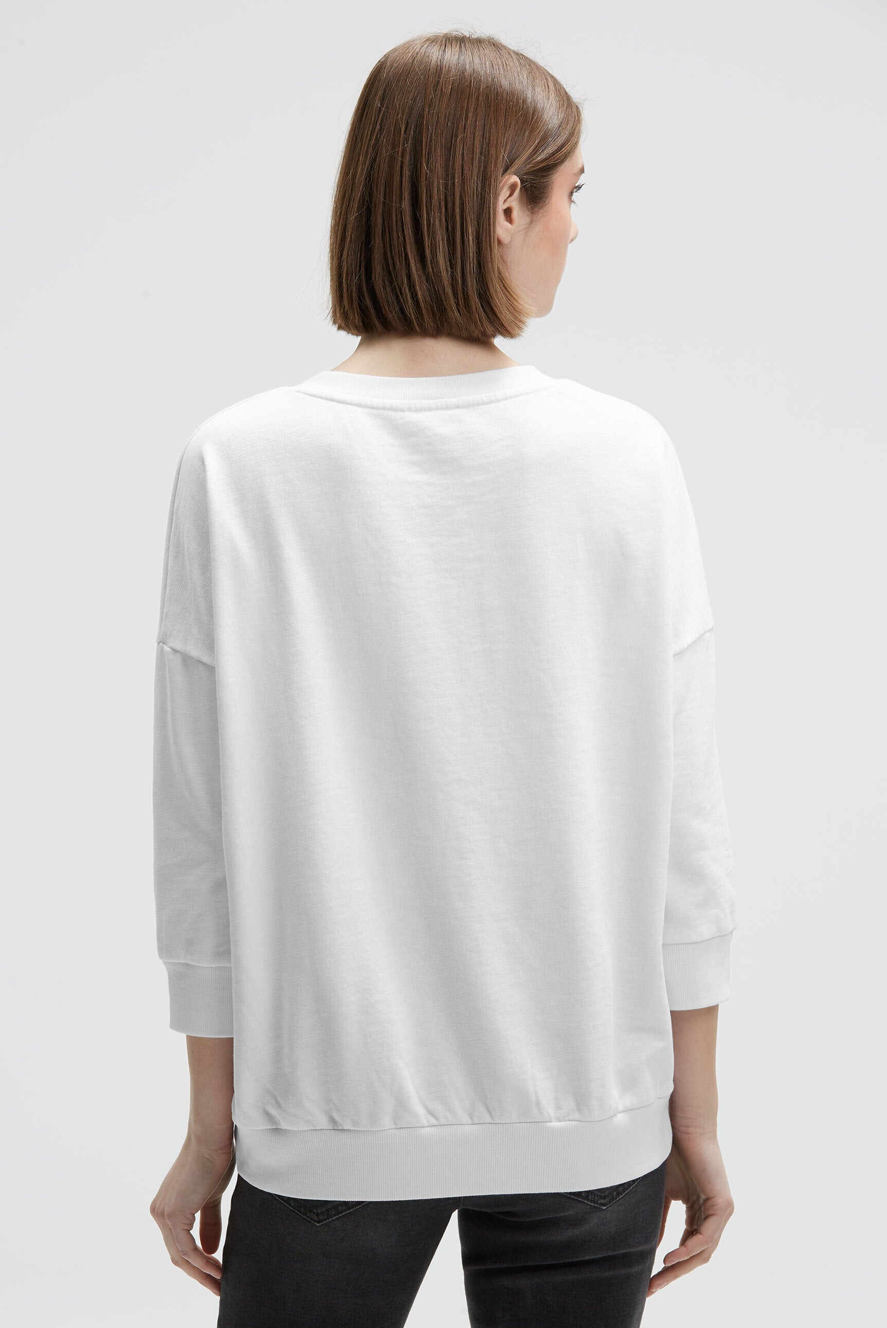 Oversized Sweatshirt mit V-Ausschnitt und Print opticwhite