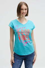 Koszulka bez rękawów z dekoltem w serek i nadrukami