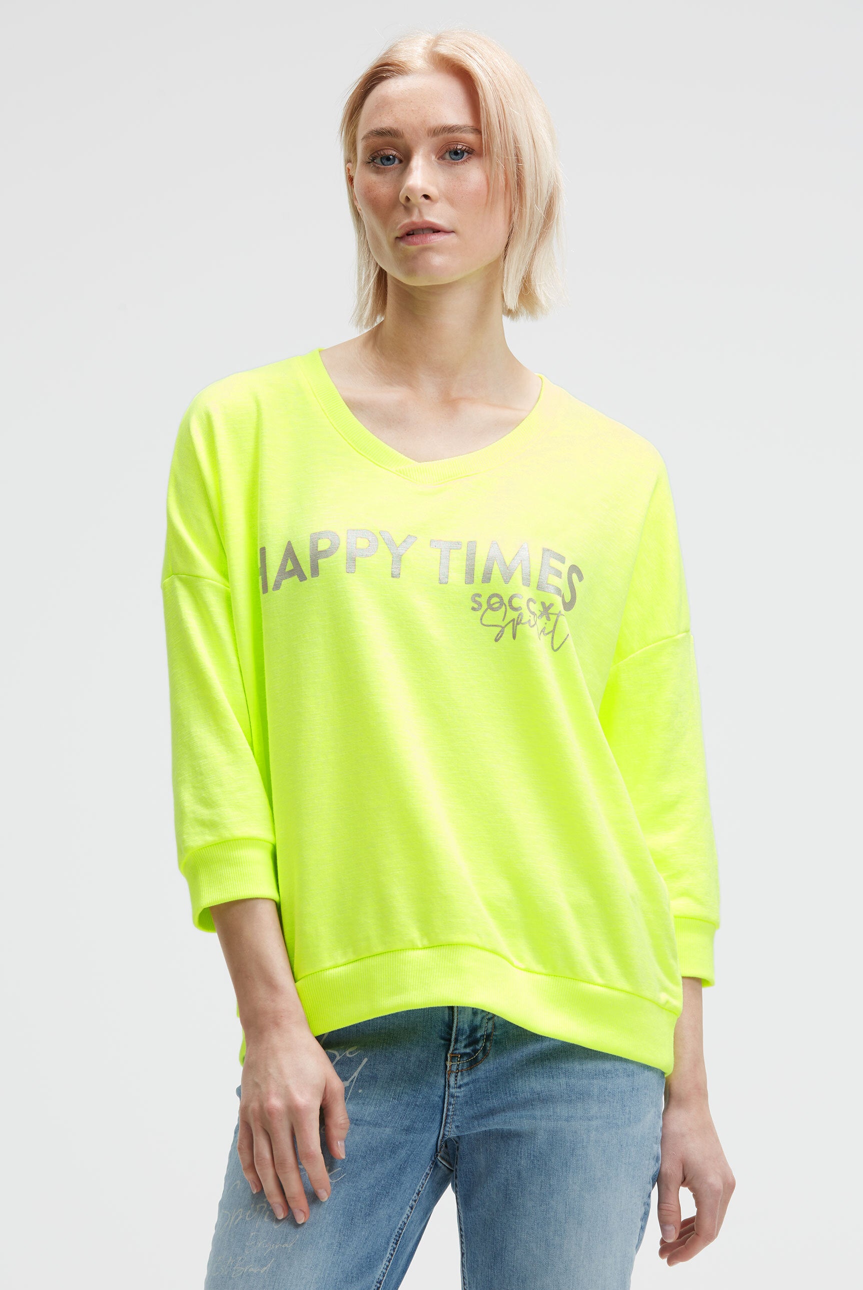 Bluza oversize z dekoltem w serek i nadrukiem