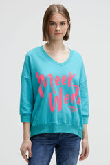 Bluza oversize z dekoltem w serek i nadrukiem