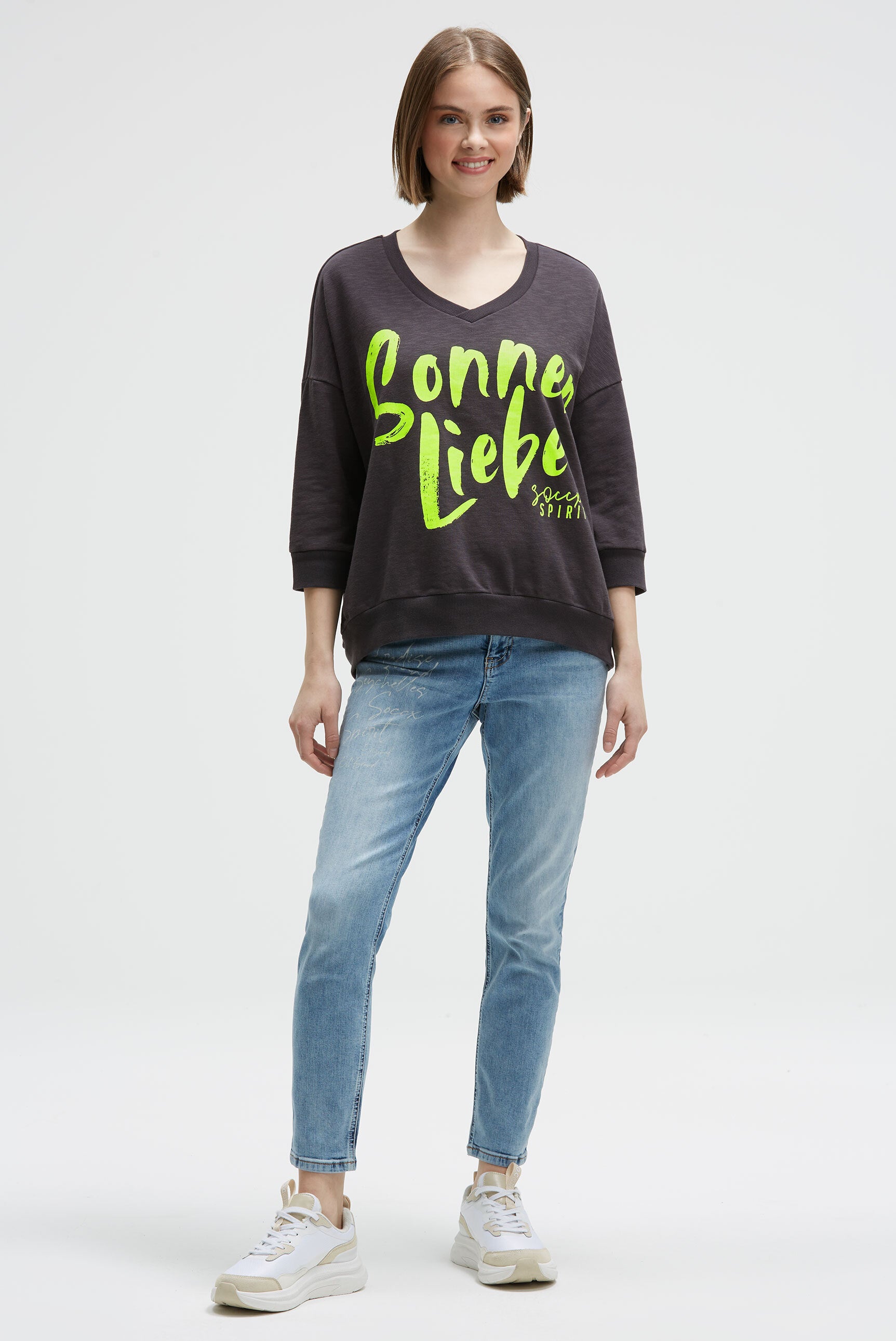 Bluza oversize z dekoltem w serek i nadrukiem - 3