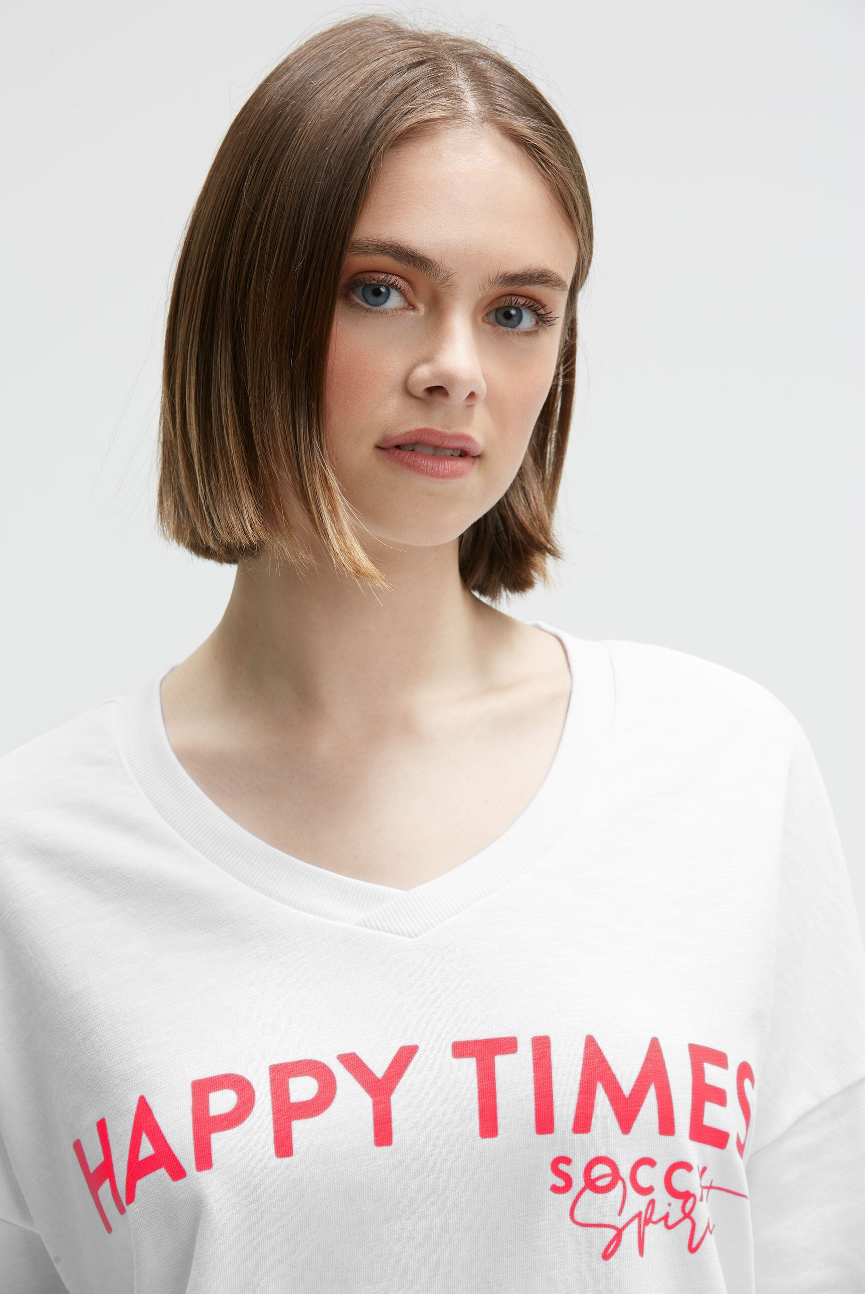 Oversized Sweatshirt mit V-Ausschnitt und Print opticwhite