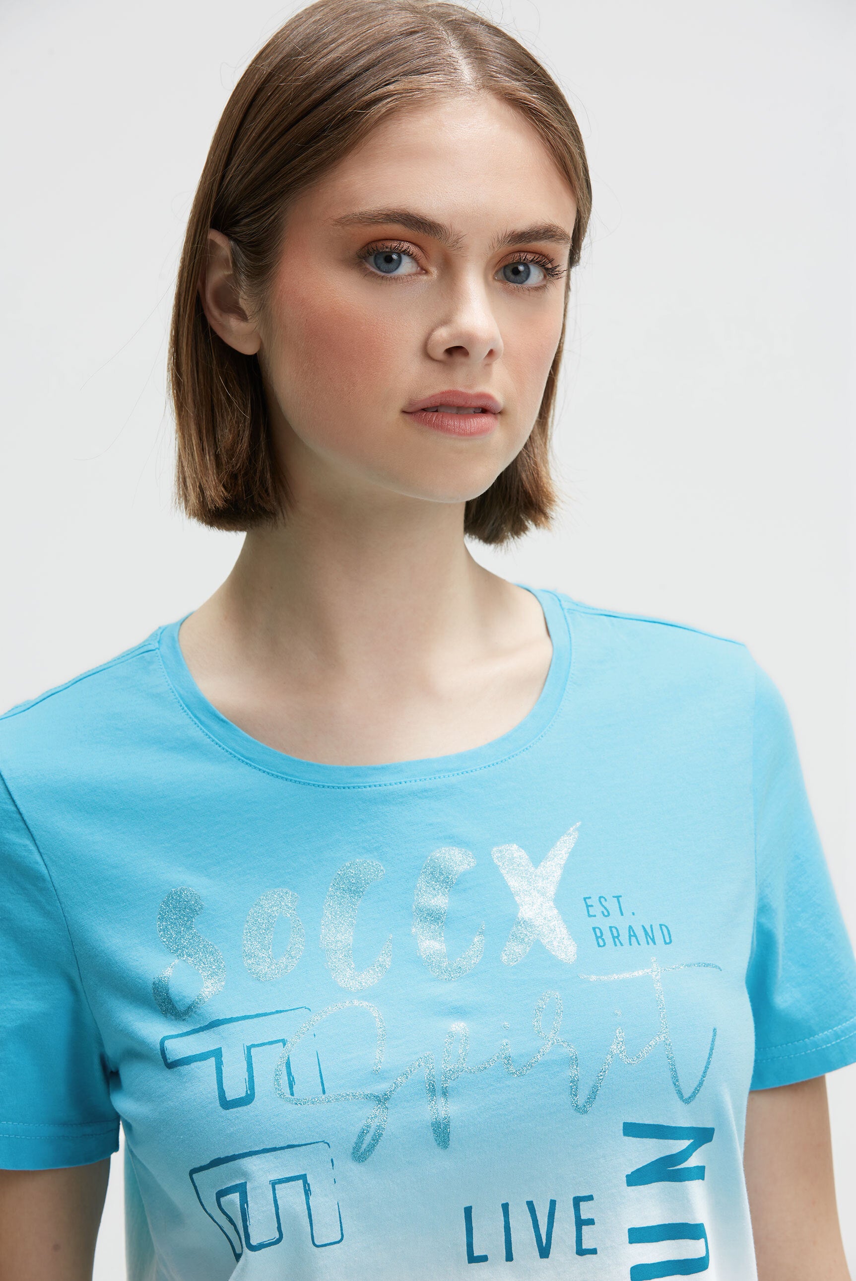 Koszulka z okrągłym dekoltem, efektem dip dye i brokatowym nadrukiem - 4