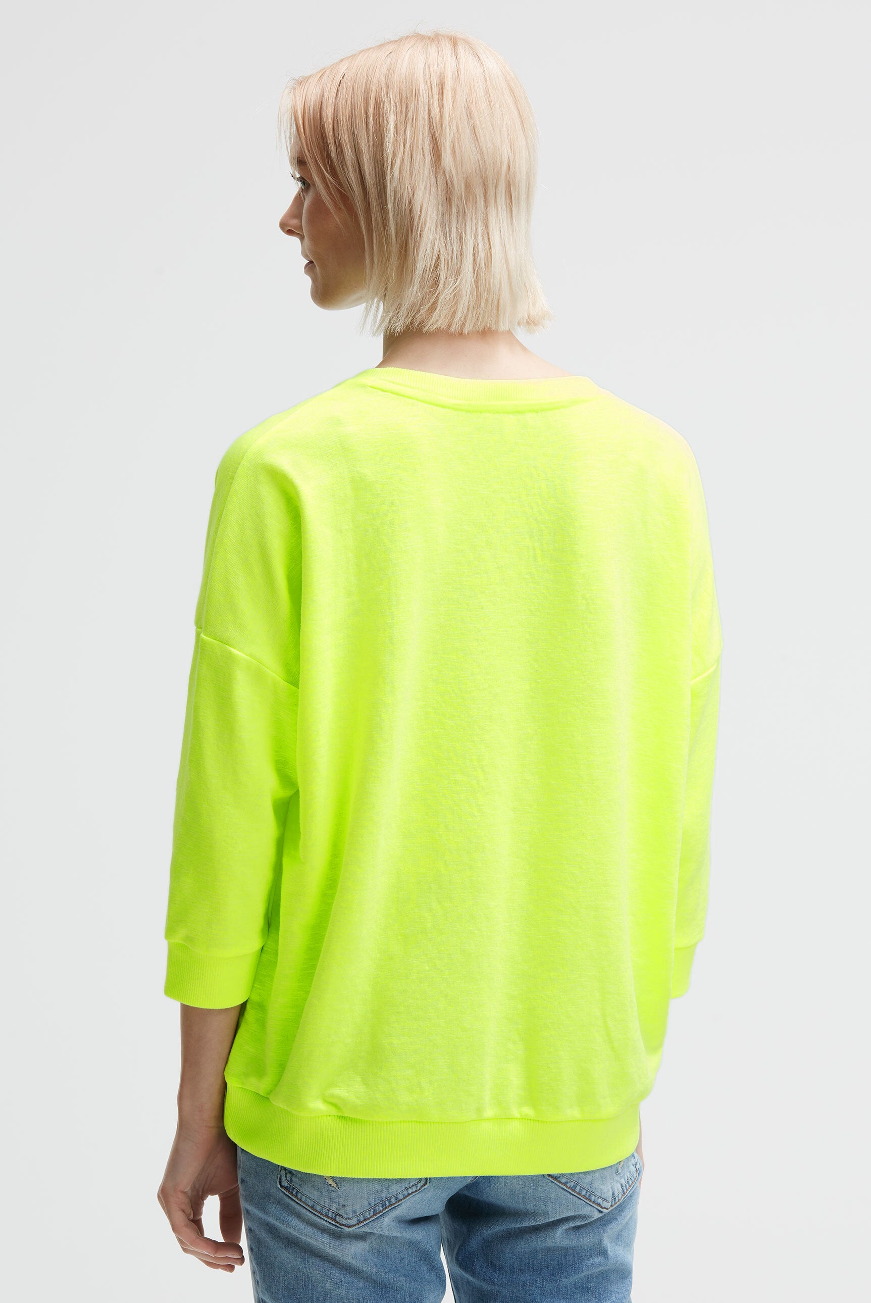 Oversized Sweatshirt mit V-Ausschnitt und Print electric lemon