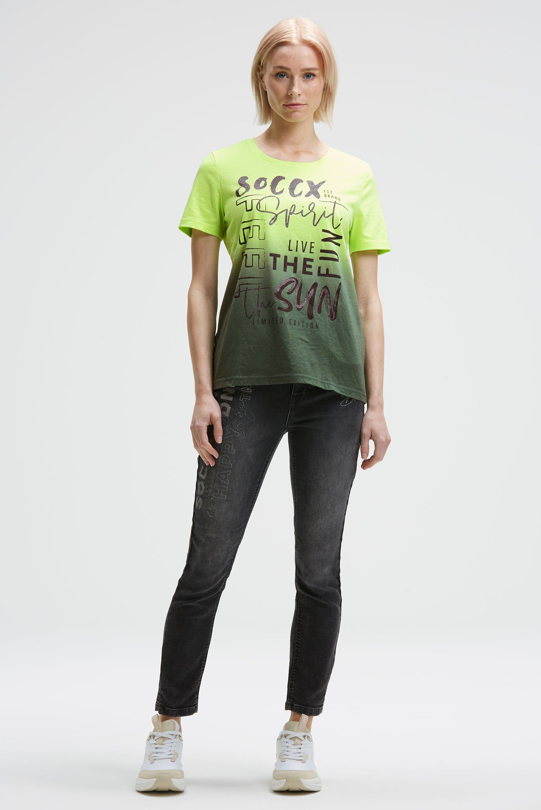 Koszulka z okrągłym dekoltem, efektem dip dye i brokatowym nadrukiem