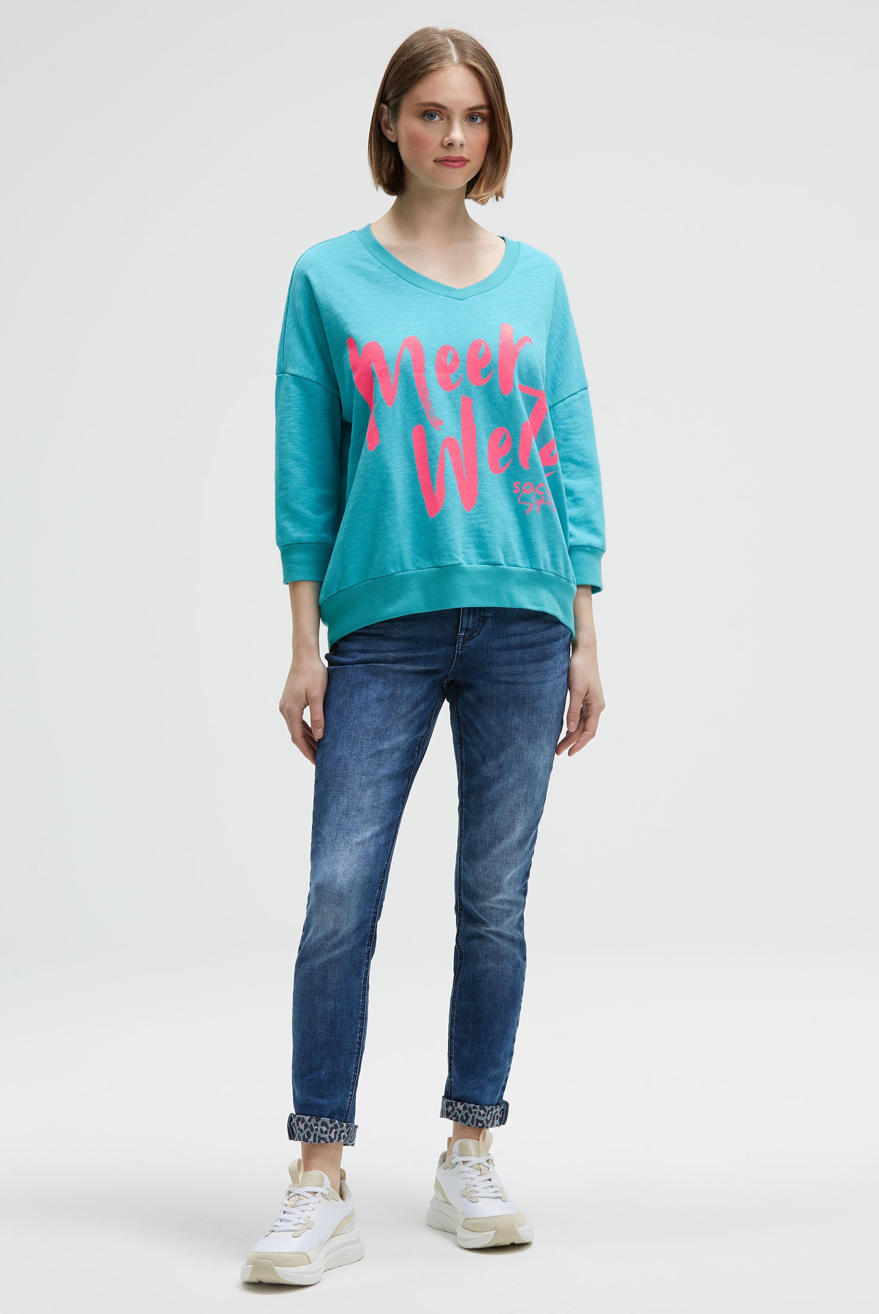 Oversized Sweatshirt mit V-Ausschnitt und Print ocean flash