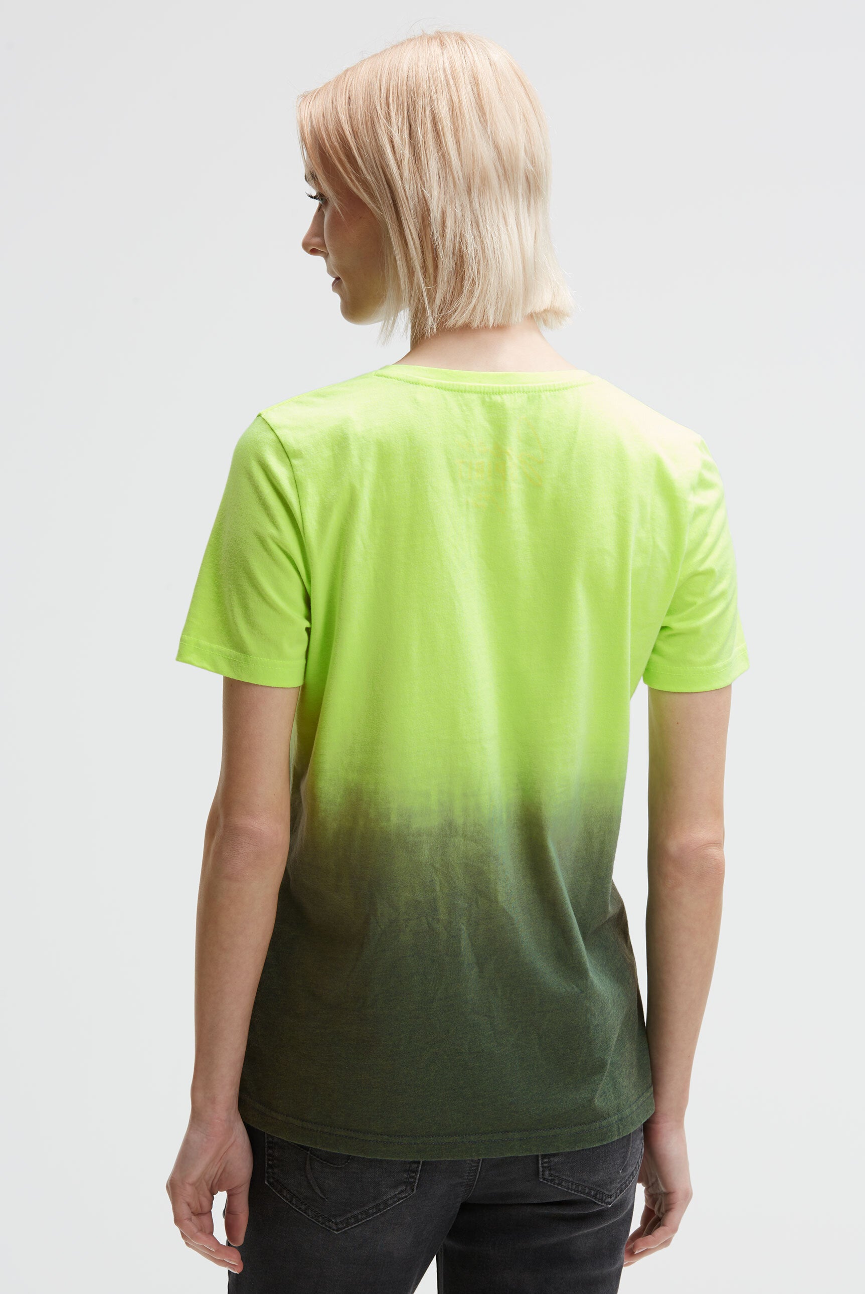 Koszulka z okrągłym dekoltem, efektem dip dye i brokatowym nadrukiem - 5