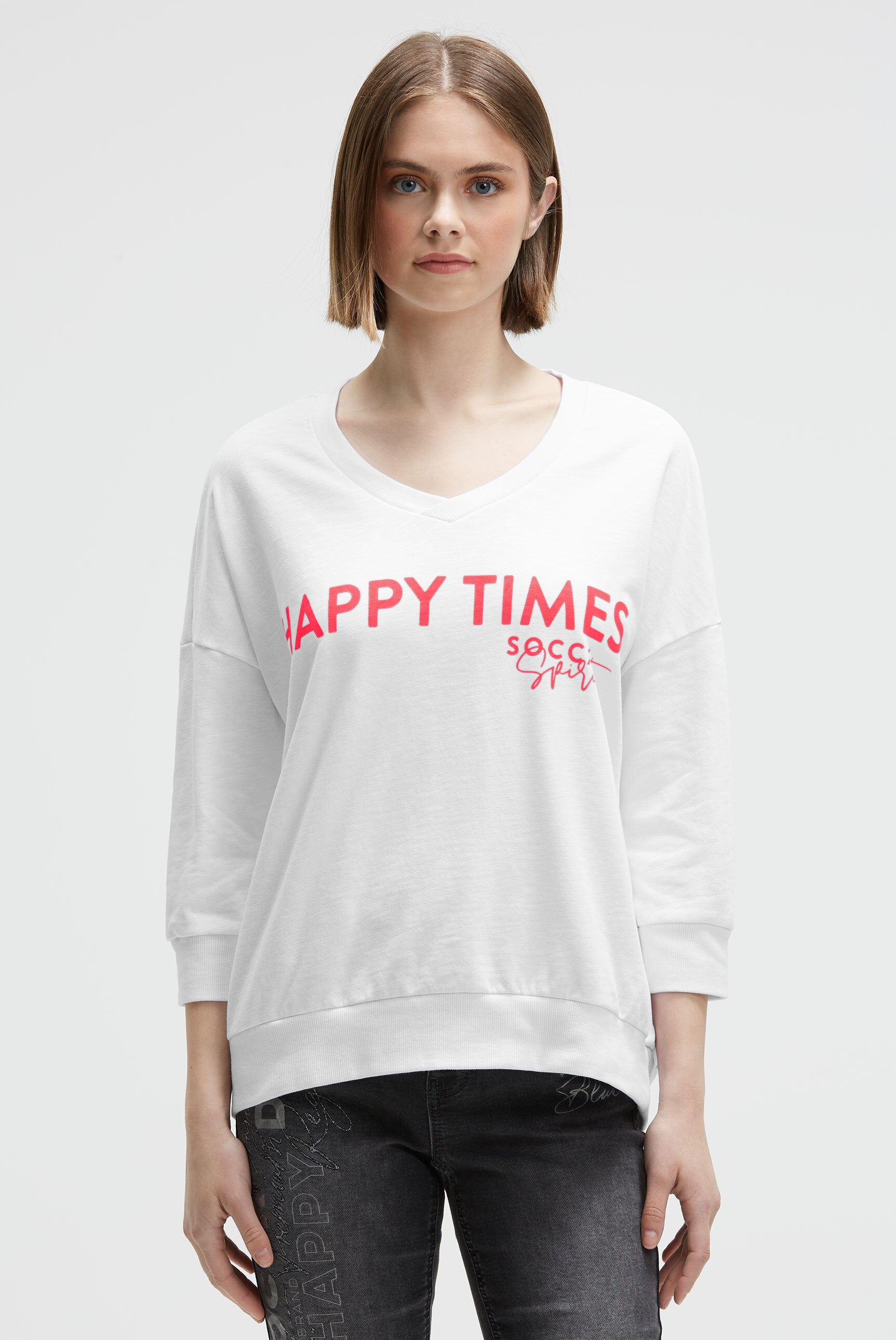 Bluza oversize z dekoltem w serek i nadrukiem