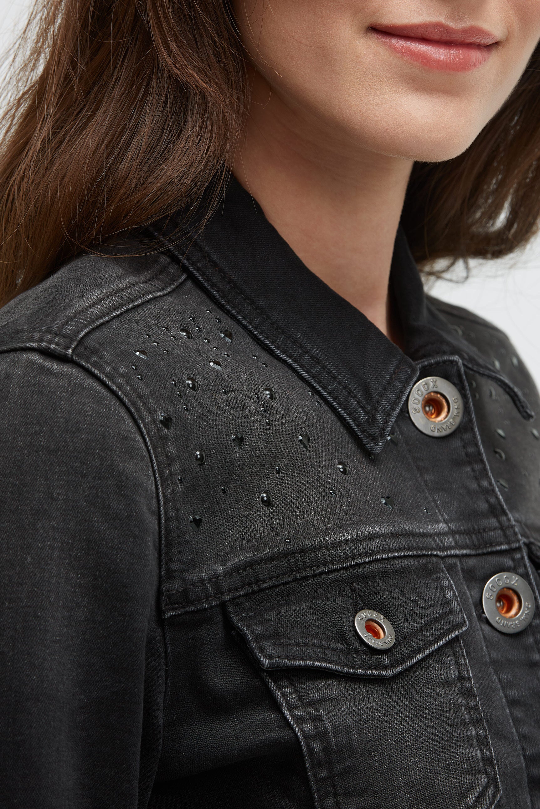 Jeansjacke JU:NE mit Schmucksteinen black washed metal