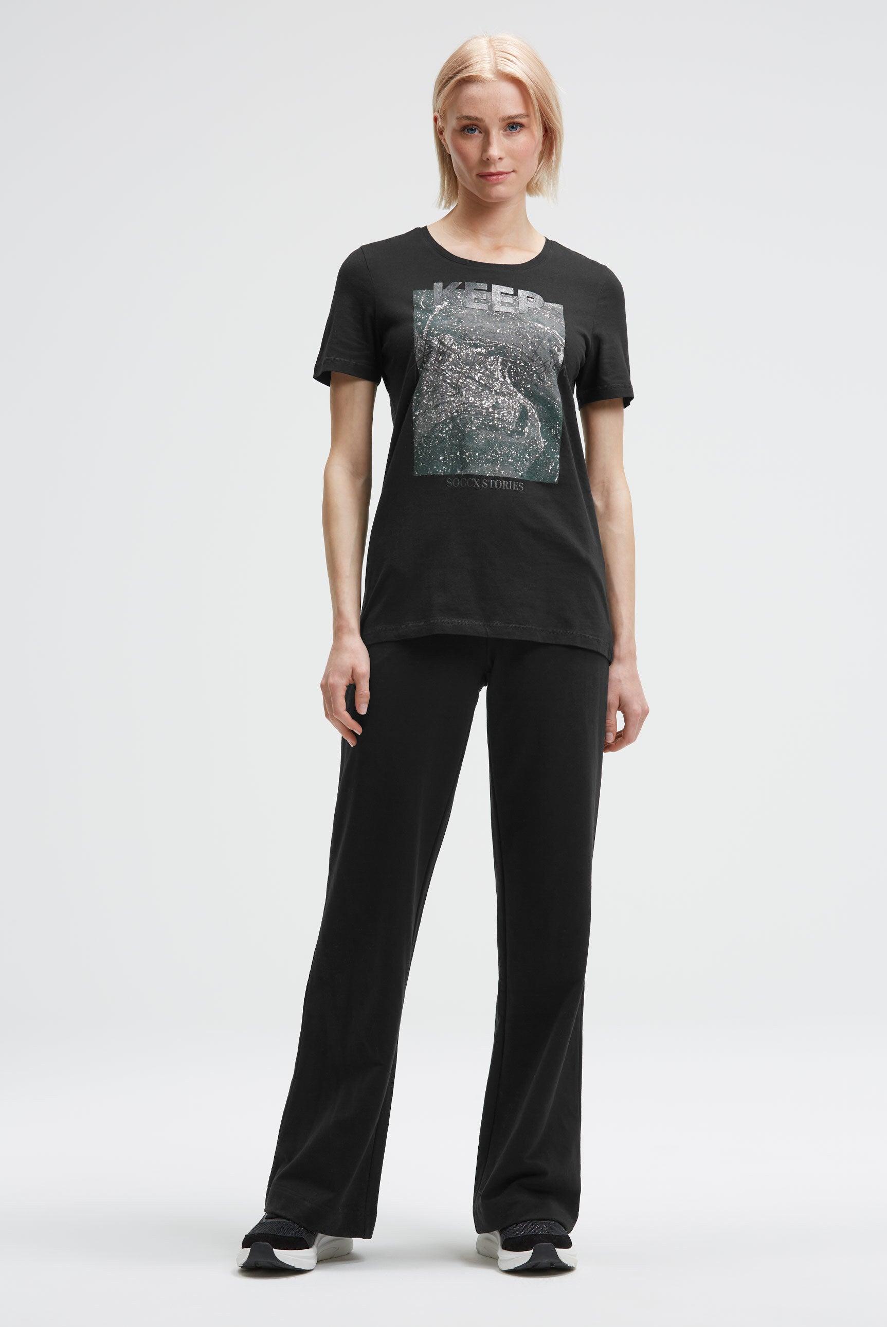 T-shirt z okrągłym dekoltem i nadrukiem z brokatem - 3