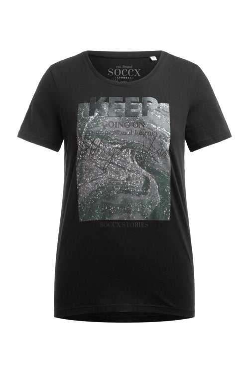 T-shirt z okrągłym dekoltem i nadrukiem z brokatem