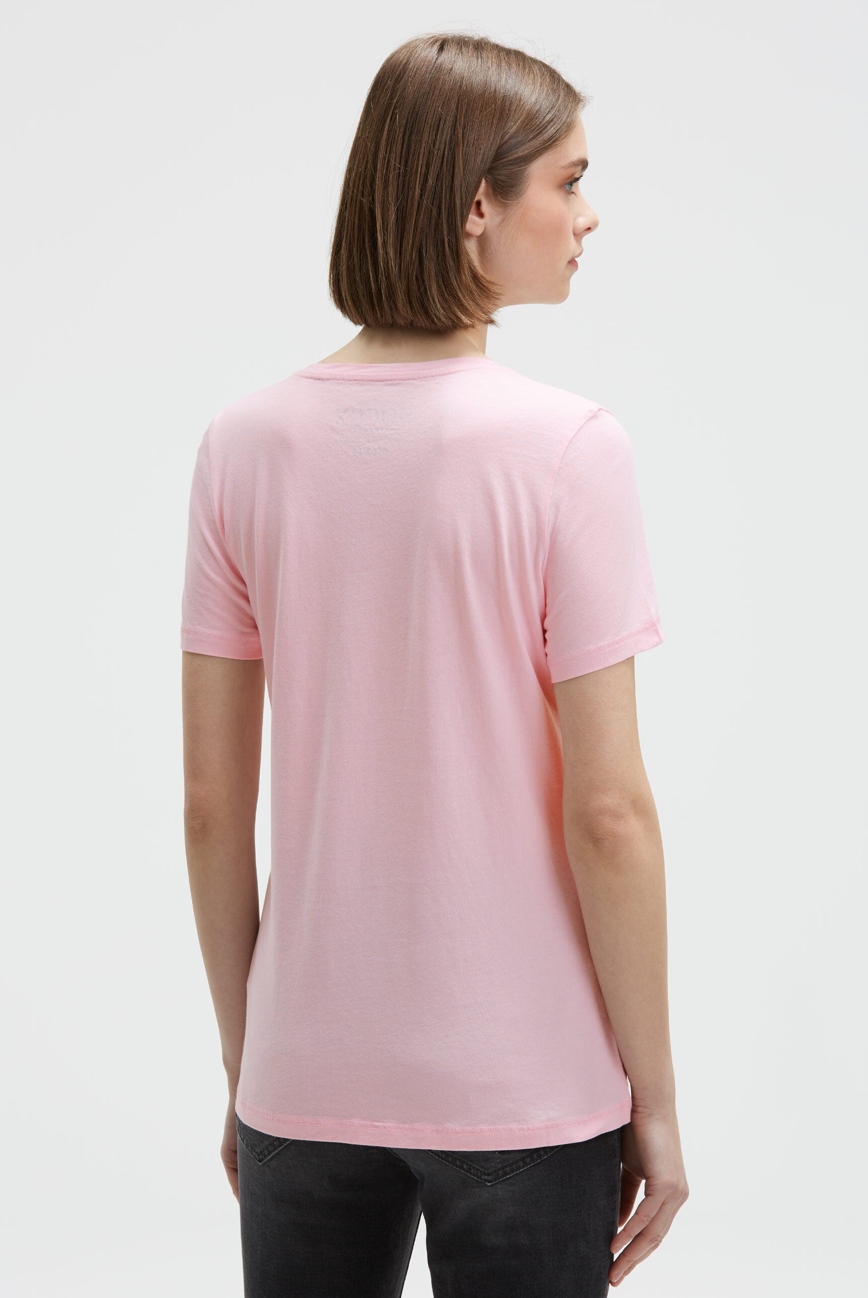 T-Shirt mit V-Ausschnitt und Glitter Print