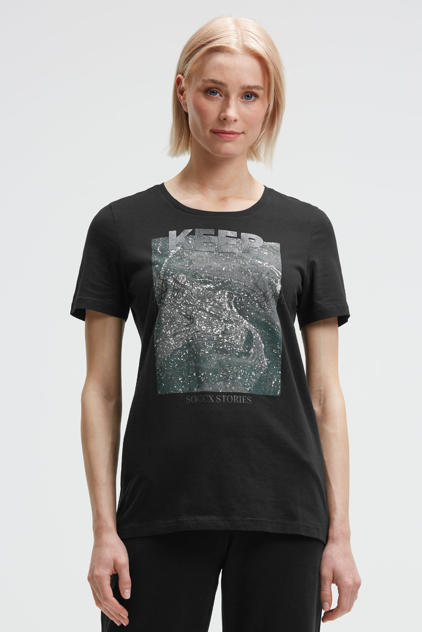 T-shirt z okrągłym dekoltem i nadrukiem z brokatem - 2