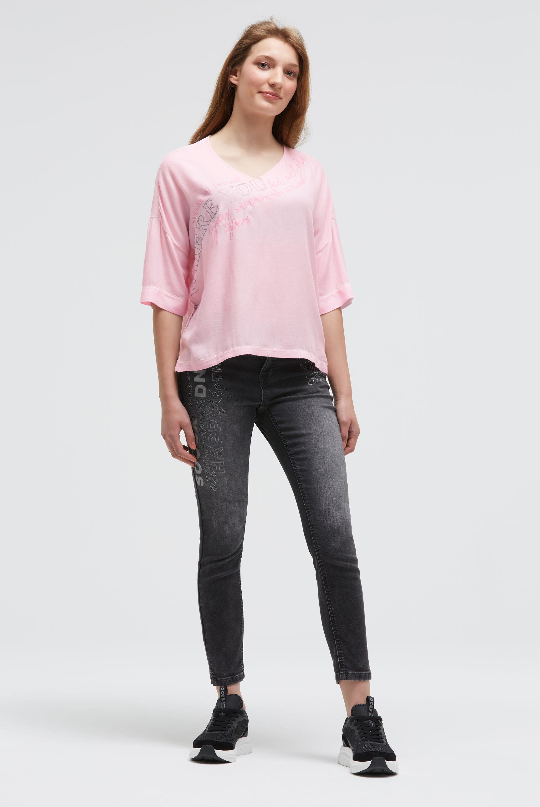 Koszulka w mieszance materiałów z nadrukiem foliowym - 3