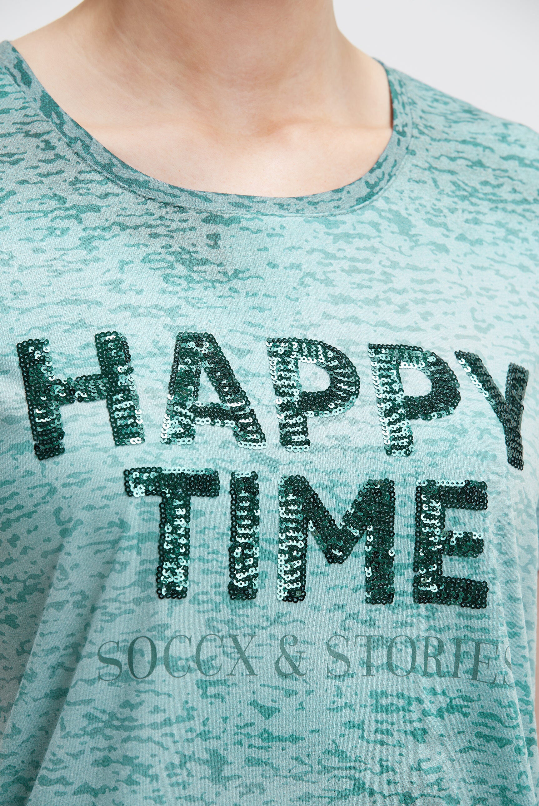 T-shirt burnout z napisem z cekinów - 6