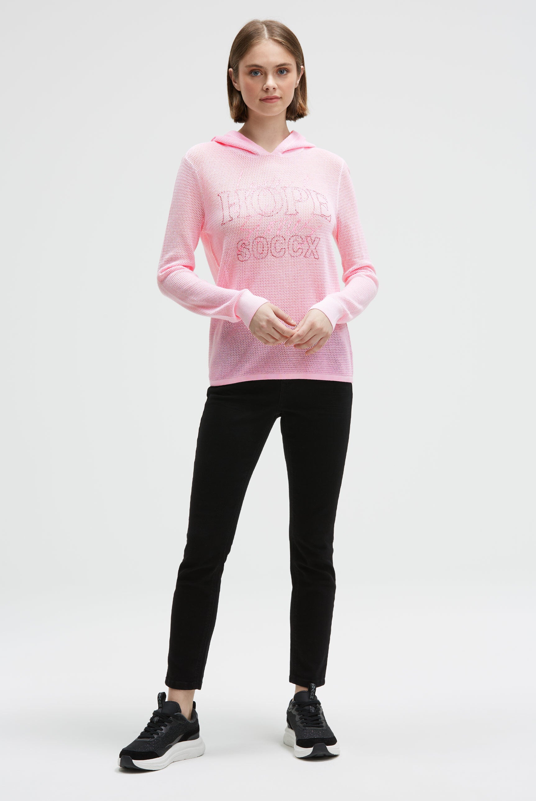 Strick-Hoodie mit Mesh-Struktur und Artwork - 3