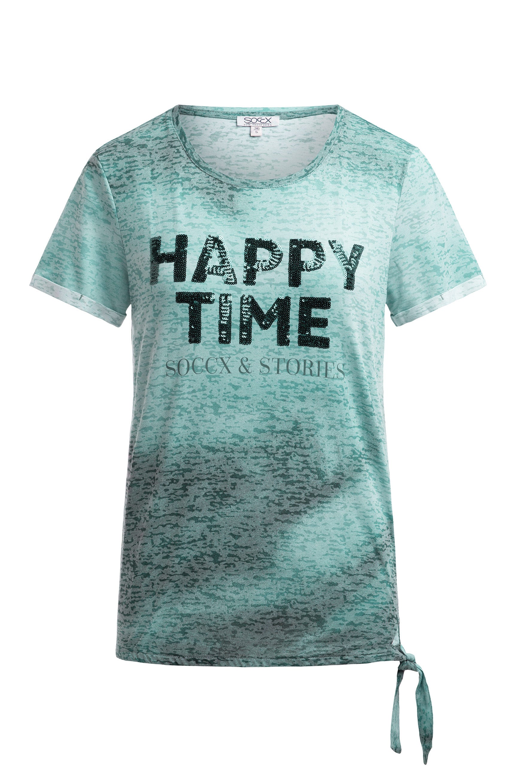 T-shirt burnout z napisem z cekinów