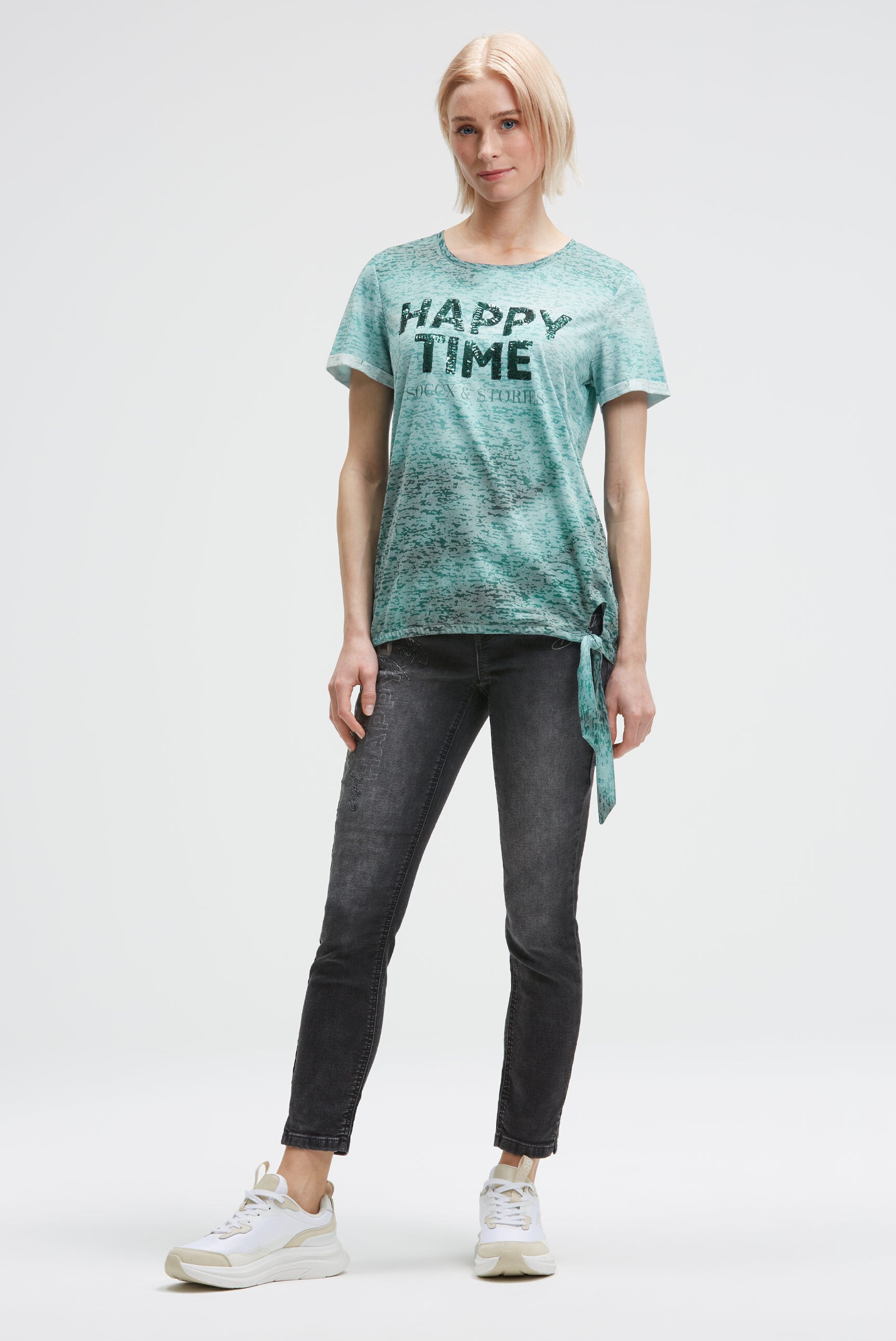 T-shirt burnout z napisem z cekinów - 3