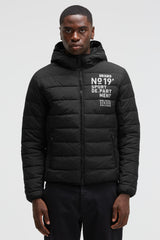 Pikowana kurtka z kapturem i nadrukiem winylowym