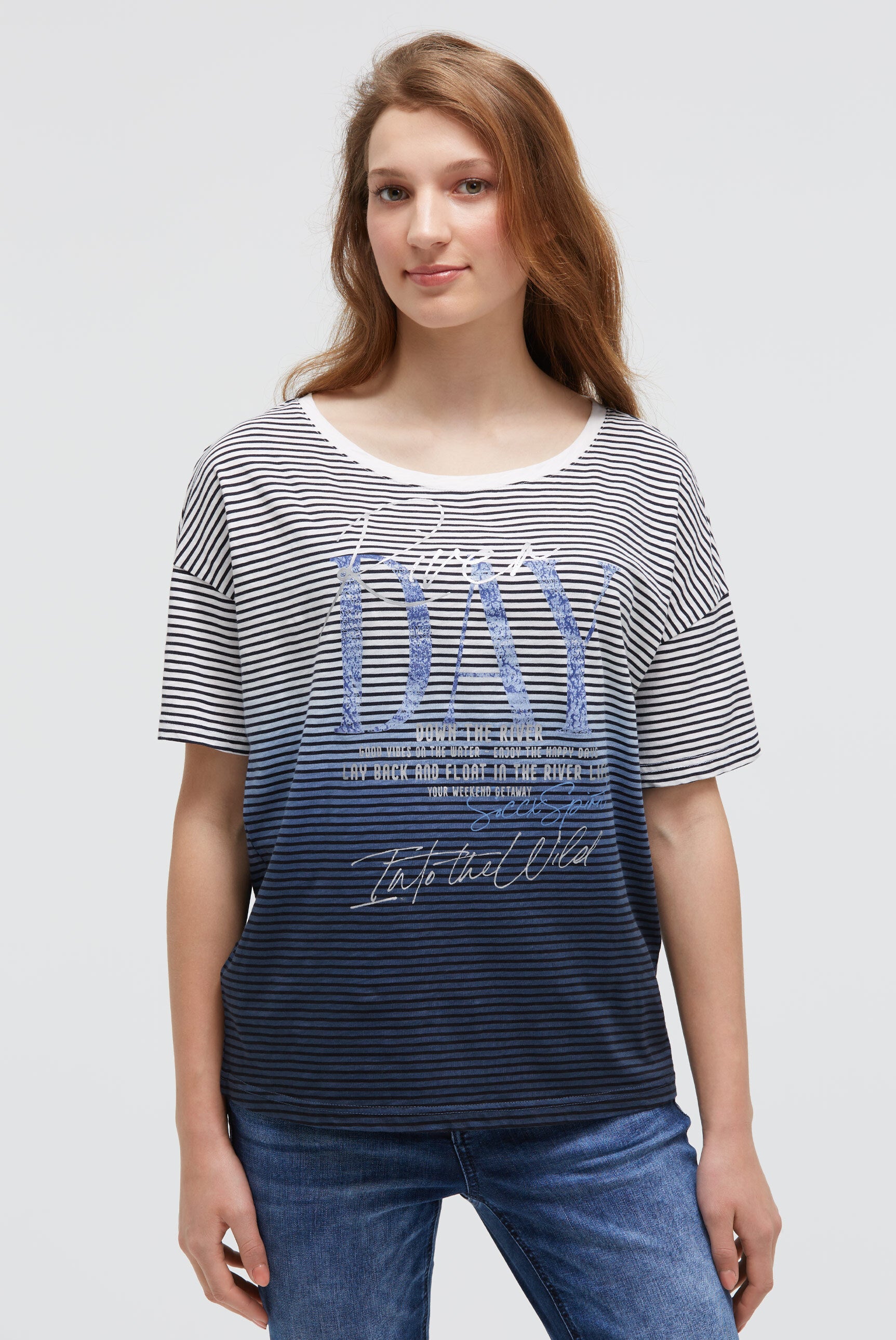 Koszulka w paski z efektem dip-dye i grafiką - 2